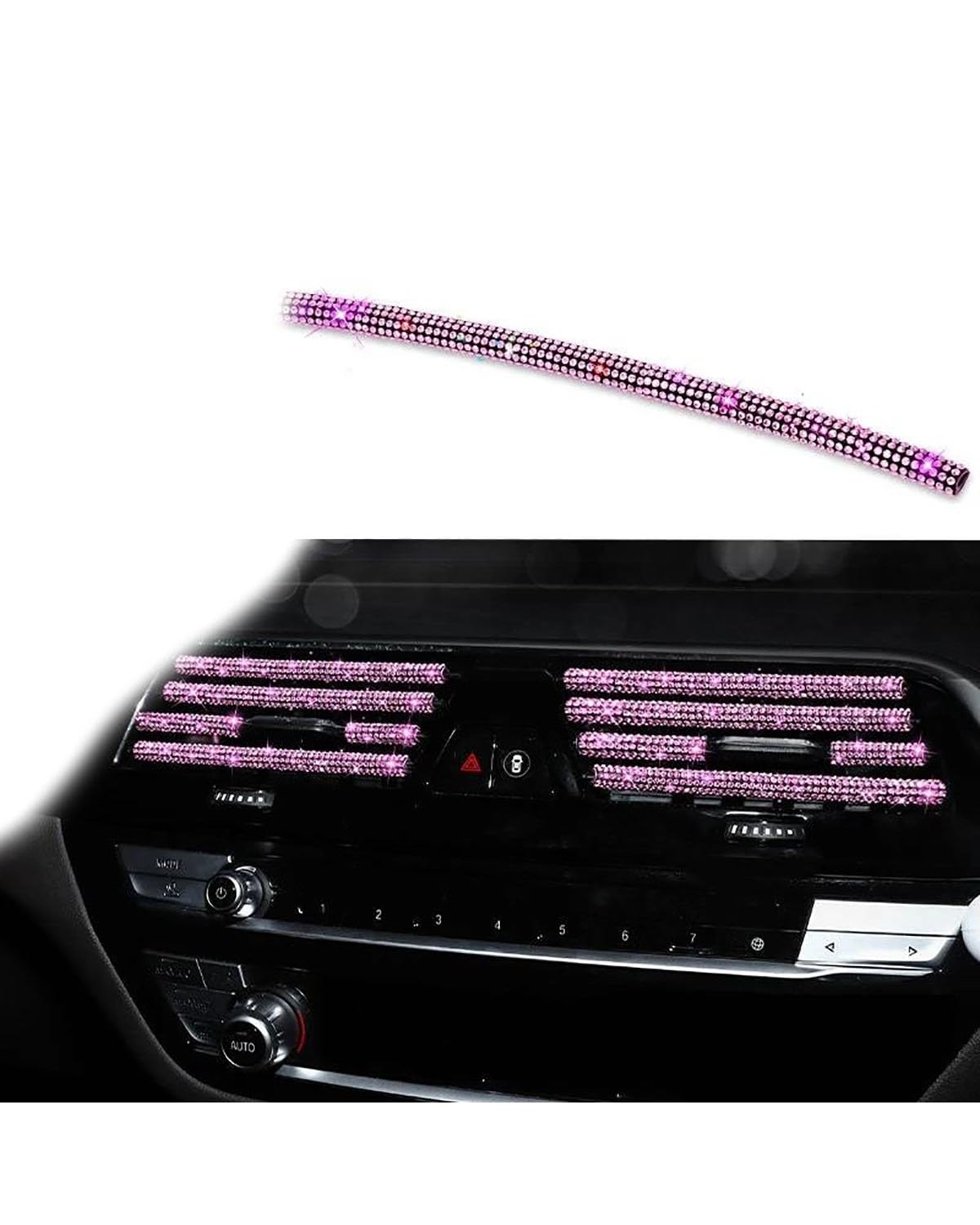 Auto ZubehöR Innenraum Deko Diamant Auto Klimaanlage Steckdose Dekorative Streifen Universal U Form Clip Strass Kühlergrill Aufkleber Auto Innen Zubehör Auto Dekoration Innenraum(Pink) von LIJHGFFA