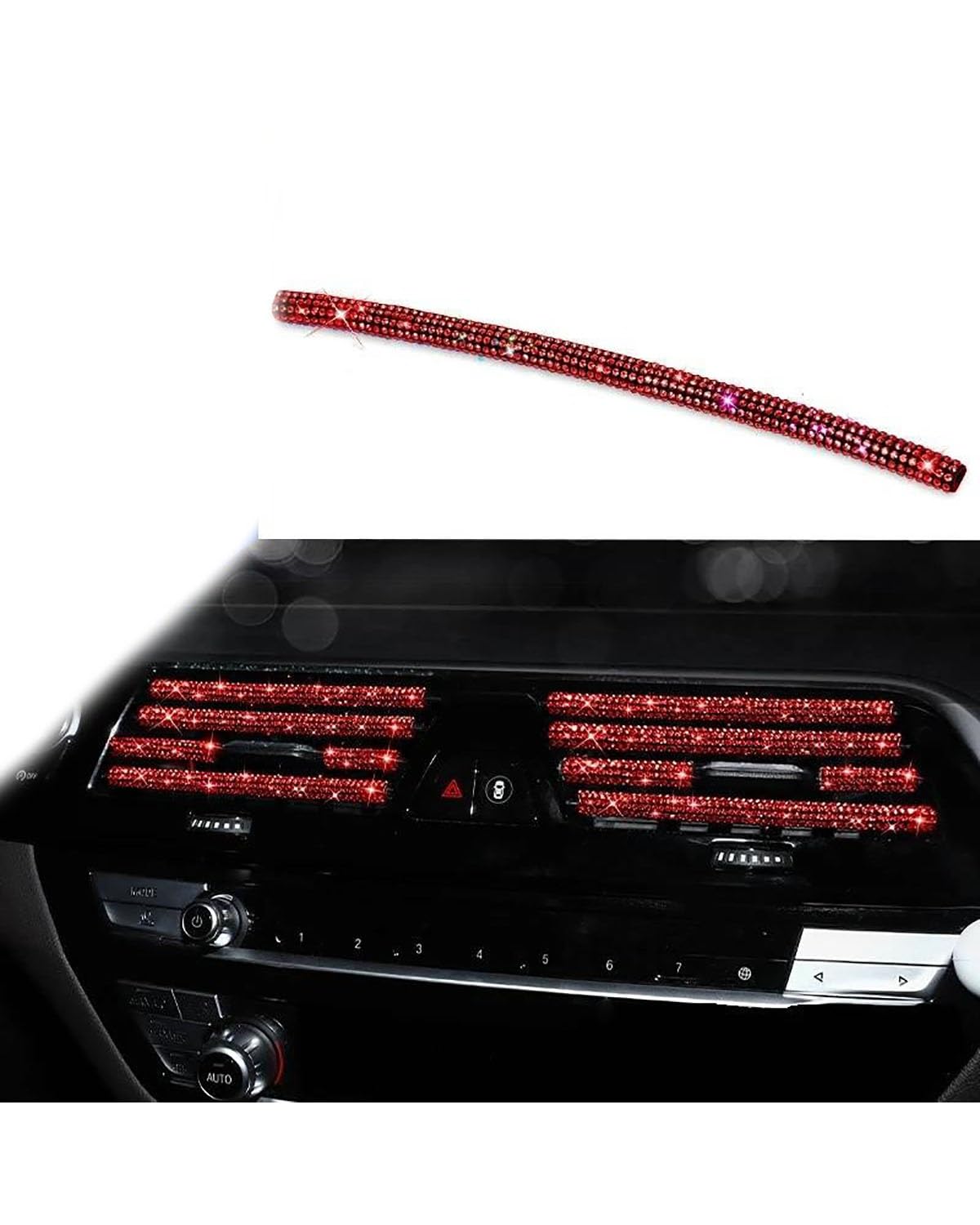 Auto ZubehöR Innenraum Deko Diamant Auto Klimaanlage Steckdose Dekorative Streifen Universal U Form Clip Strass Kühlergrill Aufkleber Auto Innen Zubehör Auto Dekoration Innenraum(Red) von LIJHGFFA