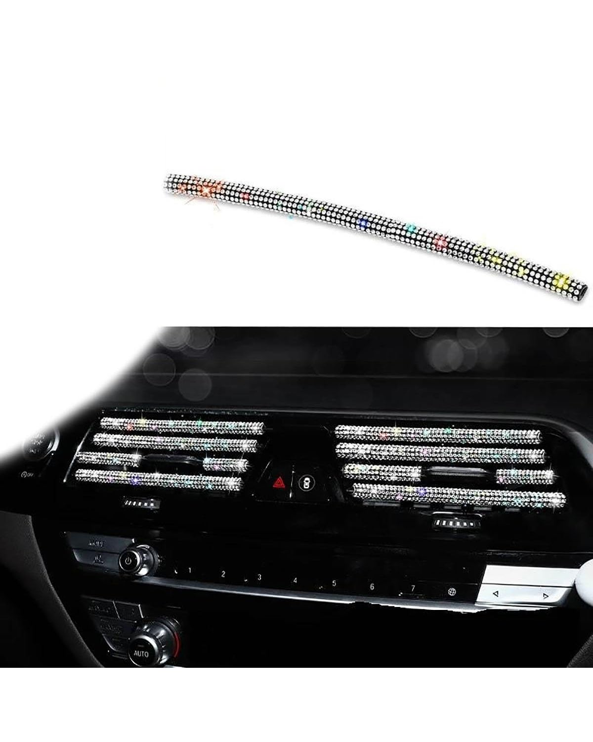 Auto ZubehöR Innenraum Deko Diamant Auto Klimaanlage Steckdose Dekorative Streifen Universal U Form Clip Strass Kühlergrill Aufkleber Auto Innen Zubehör Auto Dekoration Innenraum(White) von LIJHGFFA