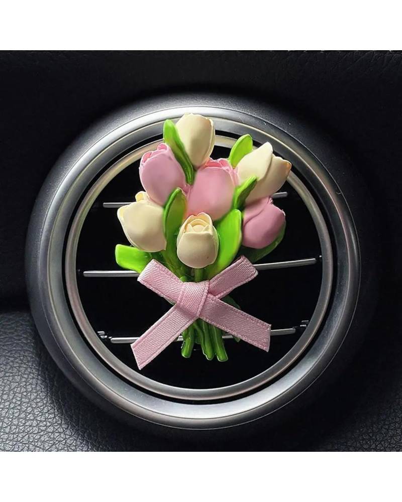 Auto ZubehöR Innenraum Deko Gips-Tulpe Auto-Aromatherapie Auto-Innendekoration Geschenk Diffusor Steine ​​Autozubehör Ornamente Auto Outlet Vent Clip Auto Auto Dekoration Innenraum(Pink-yellow) von LIJHGFFA