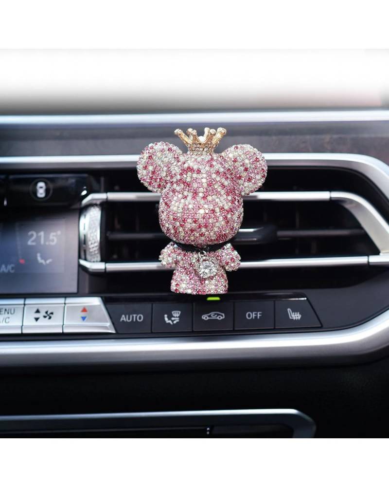 Auto ZubehöR Innenraum Deko Kreativ für Crown Diamond Cute Bear Autoduft Parfüm Clip Air Bears Aroma Auto Dekoration Lufterfrischer Dekoration Zubehör Auto Dekoration Innenraum(Pink) von LIJHGFFA