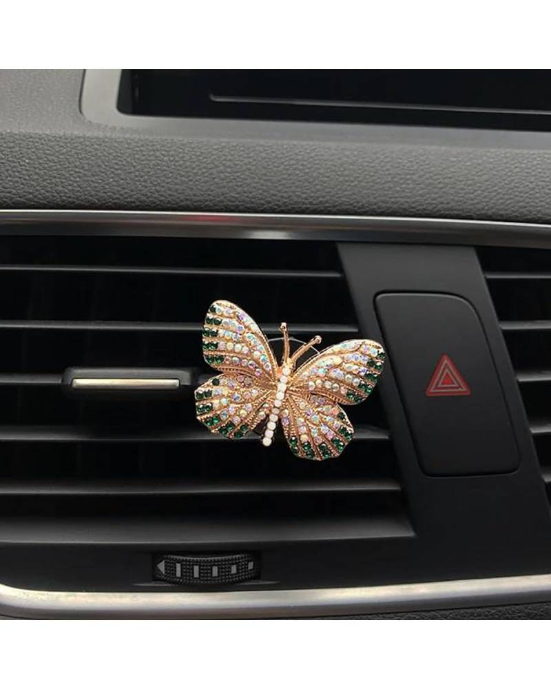 Auto ZubehöR Innenraum Deko Strass Schmetterling Auto Parfüm Diamant Bunte Schmetterling Auto Lufterfrischer Parfüm Clip Auto Dekoration Zubehör Innen Auto Dekoration Innenraum(Green) von LIJHGFFA