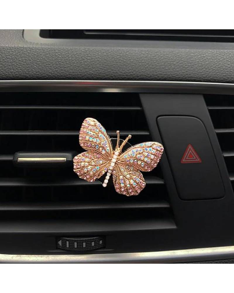 Auto ZubehöR Innenraum Deko Strass Schmetterling Auto Parfüm Diamant Bunte Schmetterling Auto Lufterfrischer Parfüm Clip Auto Dekoration Zubehör Innen Auto Dekoration Innenraum(Pink) von LIJHGFFA