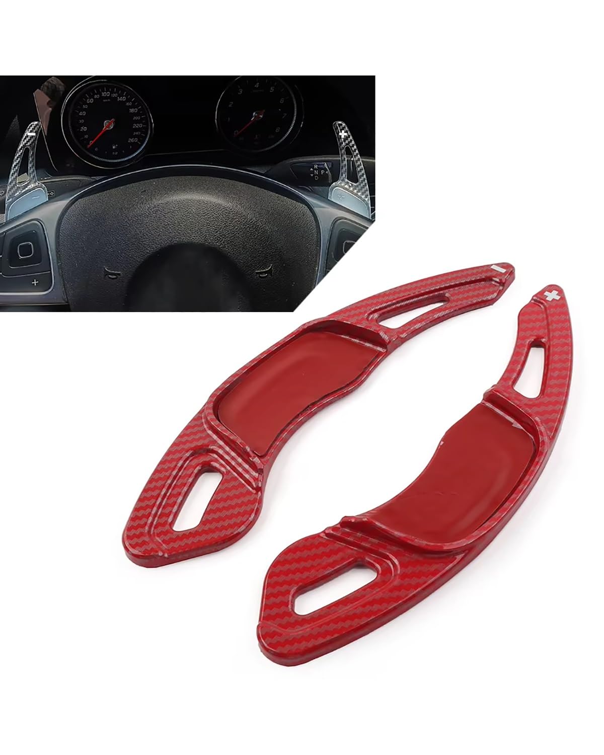 Schaltwippen Carbon Fiber Look Auto Lenkrad Paddle Shifter Erweiterung Für Golf 7 Für GTI R Für GTD Für GTE Für Lamando Für Jetta Lenkradg Paddle(Carbon Fiber Red) von LIJHGFFA