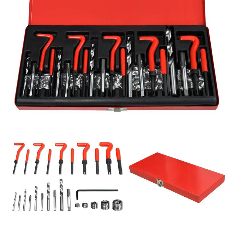 LILIIN 131-tlg Gewindereparatur Gewinde Reparatur Satz Gewindereparaturwerkzeuge mit Helicoil Set Auto Bohrer Sleeves Helicoil M5 M6 M8 M10 M12 Werkzeug Kit von LILIIN