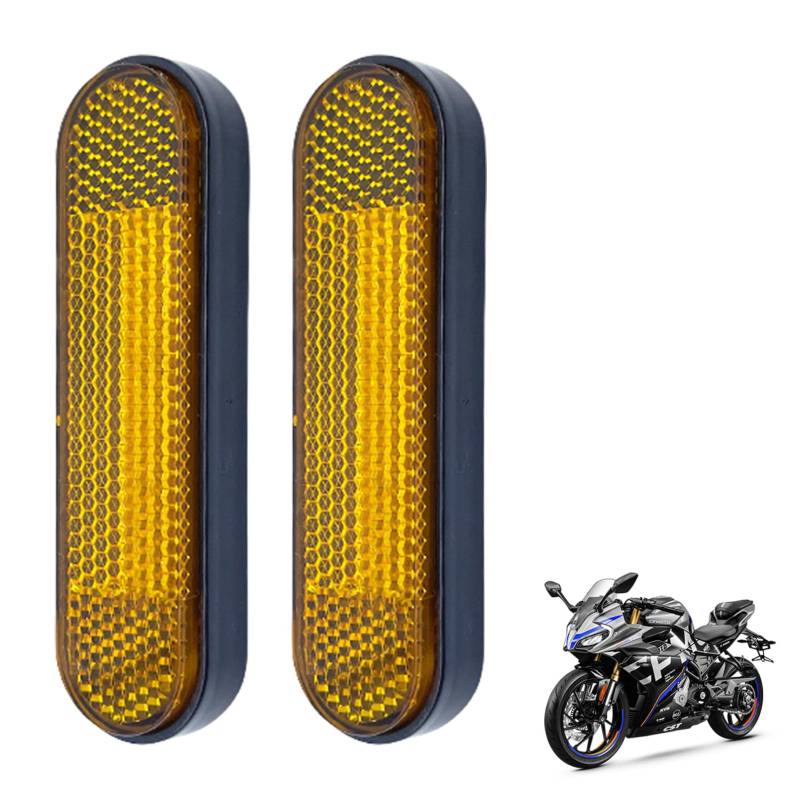 2 Stück Rückstrahler Motorrad,Gabel-Reflektor Yellow Rechteckiger,Kennzeichen Self-Adhesive Orange Gelb Katzenaugen Hinten,Selbstklebend Reflector,für Motorcycle Scooter Fahrrad Moped(10x2.8 CM) von LILIKAI