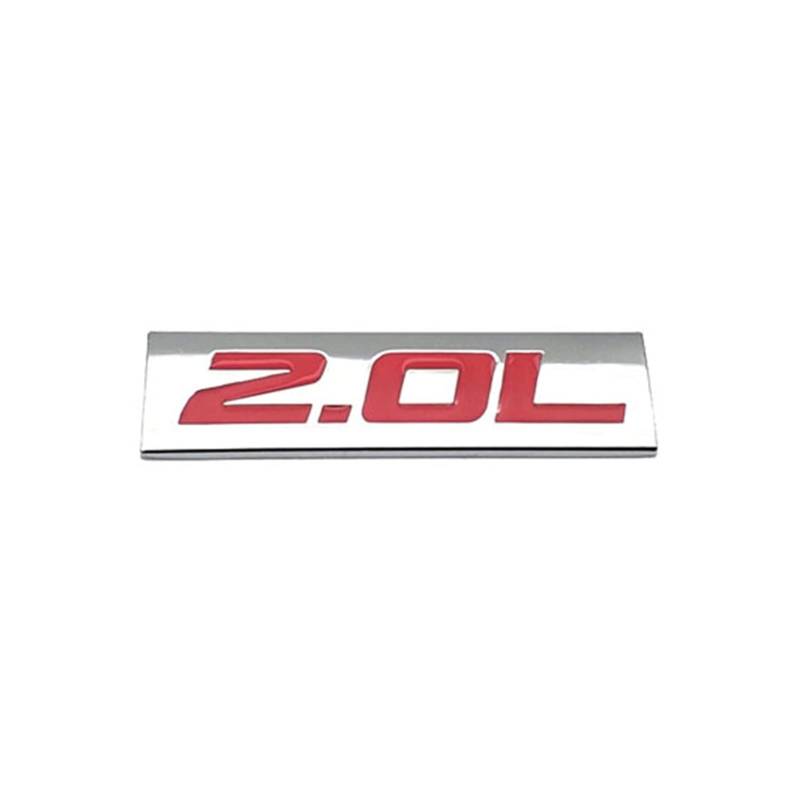 LILLIE Auto-Styling-Metall-Emblem, 2,0 l, Logo, Turbo-Motor, Kotflügel, Kofferraum, Auto-Aufkleber, Autozubehör (Farbe: Silber mit Rot) von LILLIE