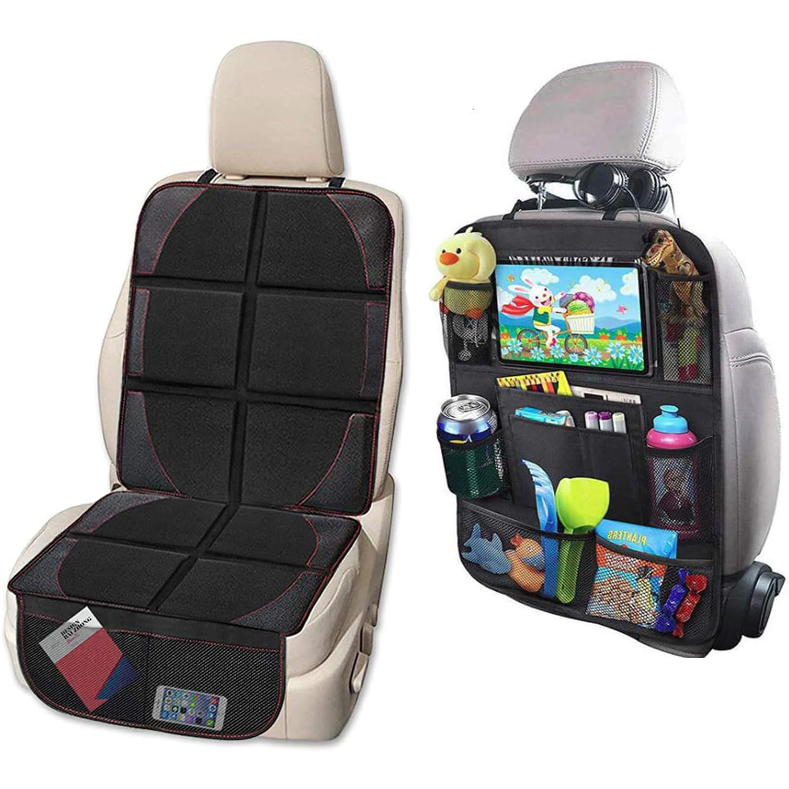 LIMIANM Kindersitzunterlage Isofix, rutschfest Wasserabweisender Autositzschoner, Universell Sitzschoner Auto Kindersitz, Autositzauflage mit Netztaschen, Schutzunterlage, Autositzschutz von LIMIANM