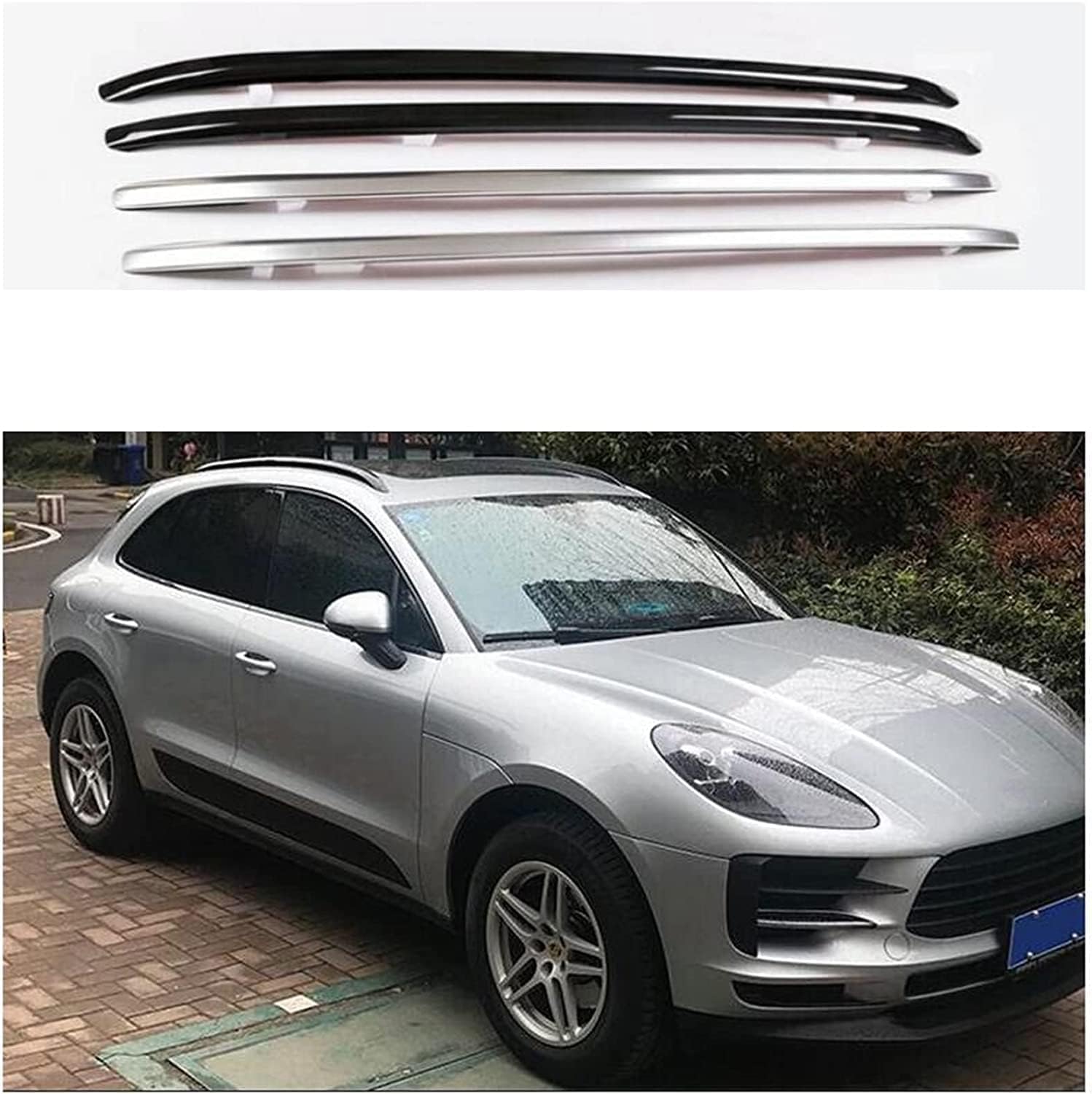 2 Stück Auto Aluminium Dachträger für Porsche Macan 2019–2022 2020 2021, Top Crossbar Dachreling Dachgepäckträger DachquerträGer Relingträger LastenträGer ZubehöR,Black von LINCYS