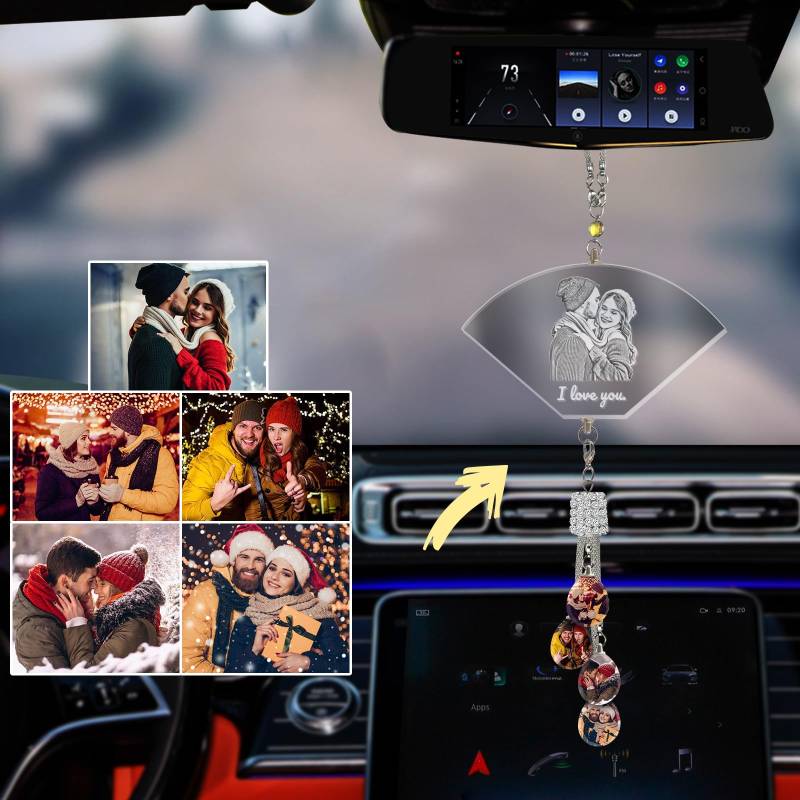 Individuelles Ätzen Foto Kristall Auto hängende Ornament, Personalisierte Foto Auto Rückspiegel Anhänger Dekor, Lasergravur Ihr Bild, Individuelles Auto Zubehör Geschenke für Frauen Männer - Gewellt von LINMQIU