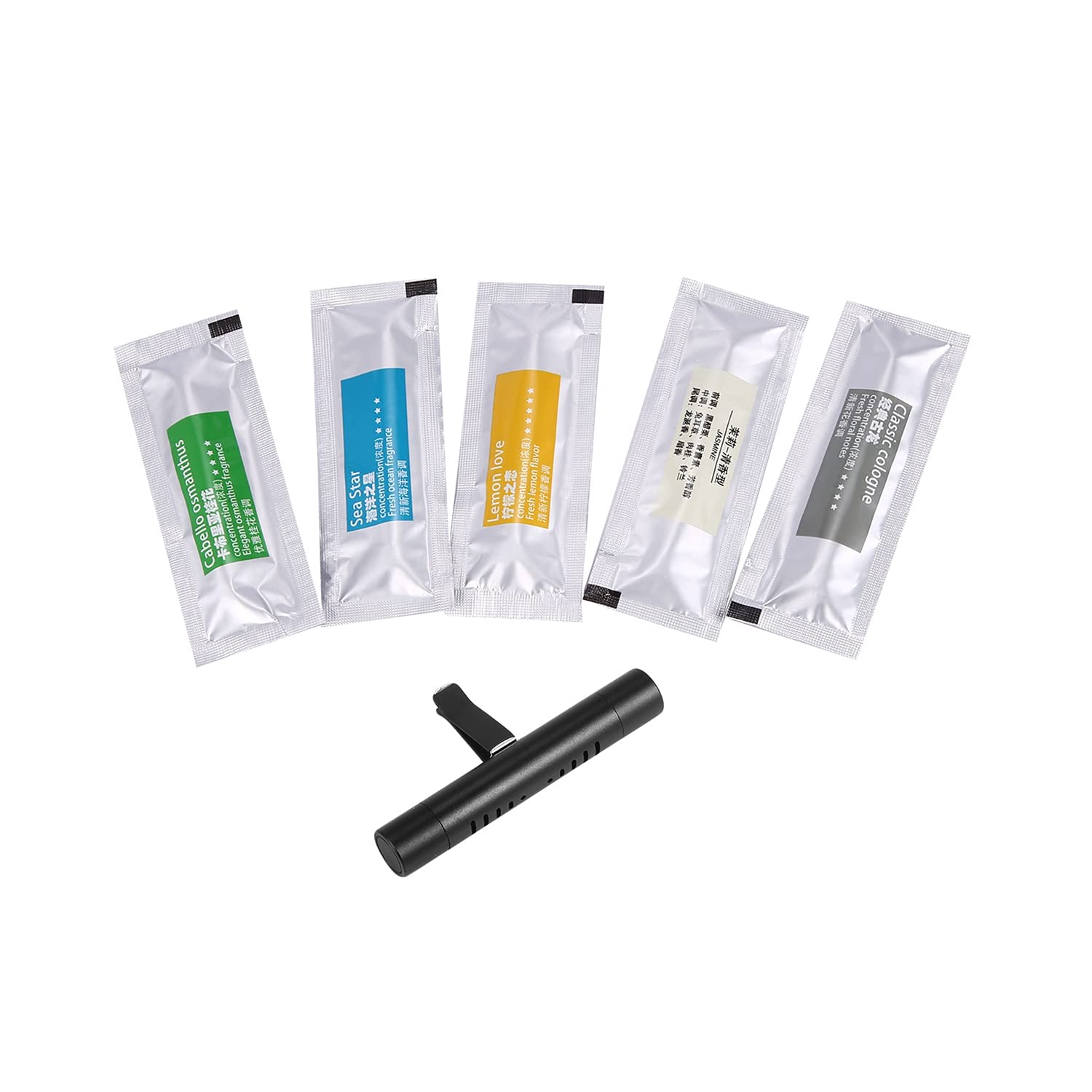 LINSAN Auto Luft Erfrischer Parfuem Diffusor Auto Lueftungs oeffnungen Parfuem Gewuerz Auto Innen Ausstattung Schwarz + Fuenf Therapie Sticks von LINSAN