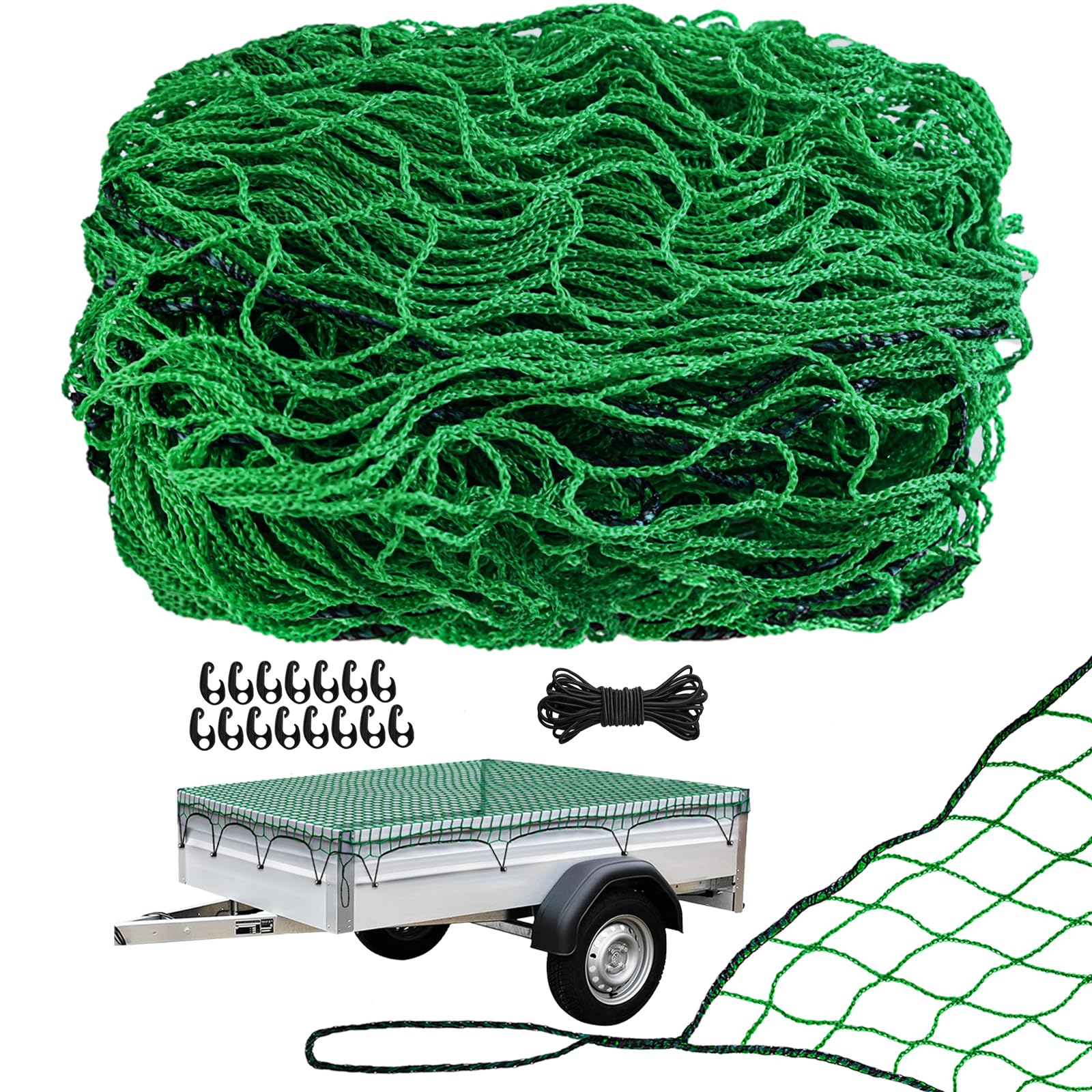 LINSOCLE Anhängernetz 2 x 3 m, Ladungssicherungsnetz, Sicherungsnetz Transporter, Netz für Anhänger, Stabil und Flexibel, Grün Masche 4,5 x 4,5 cm von LINSOCLE