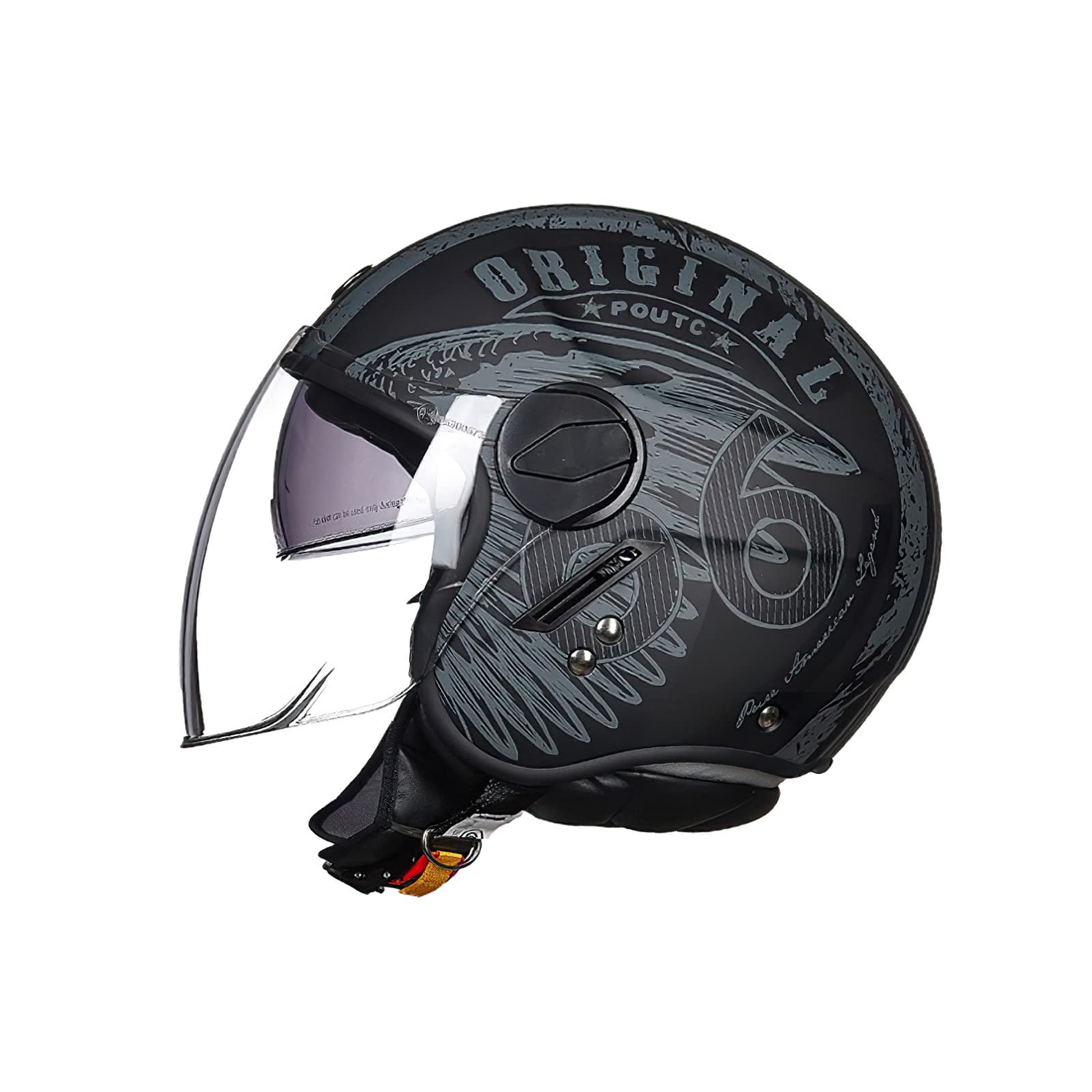 LIONCIANO Motorradhelm, ECE 22.06-zertifizierter halboffener Helm, offener Helm, Moto und Roller, Damen, Erwachsene, Anti-Kratz-Visier(Ailes De La Liberté Noir Mat,M=57-58cm) von LIONCIANO