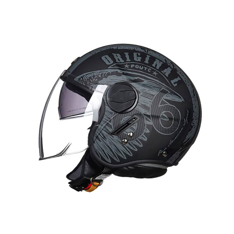 LIONCIANO Motorradhelm, ECE 22.06-zertifizierter halboffener Helm, offener Helm, Moto und Roller, Damen, Erwachsene, Anti-Kratz-Visier(Ailes De La Liberté Noir Mat,XL=61-62cm) von LIONCIANO