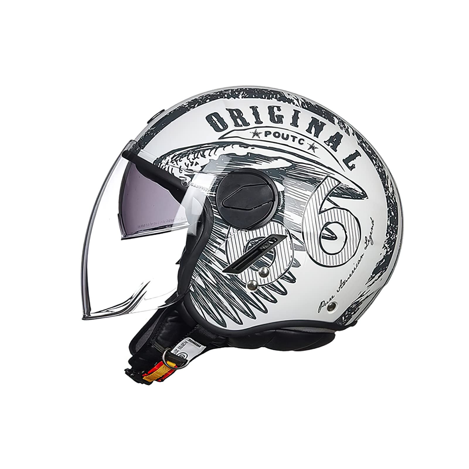 LIONCIANO Motorradhelm, ECE 22.06-zertifizierter halboffener Helm, offener Helm, Moto und Roller, Damen, Erwachsene, Anti-Kratz-Visier(Ailes De La Liberté-Blanc,XL=61-62cm) von LIONCIANO