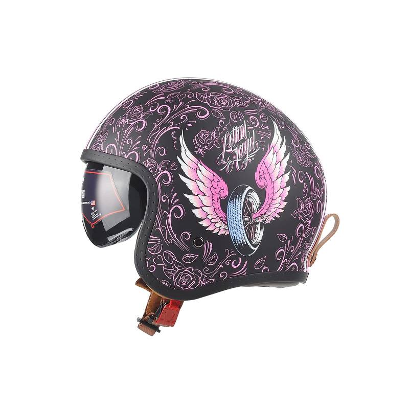 LIONCIANO Motorradhelm Mit Visier DOT/ECE Zertifiziert Jethelm Jet-Helm Roller-Helm Scooter-Helm Moped Mofa-Helm Chopper Retro Vespa Vintage Jethelme(Rosa Engel, L=57-58cm) von LIONCIANO