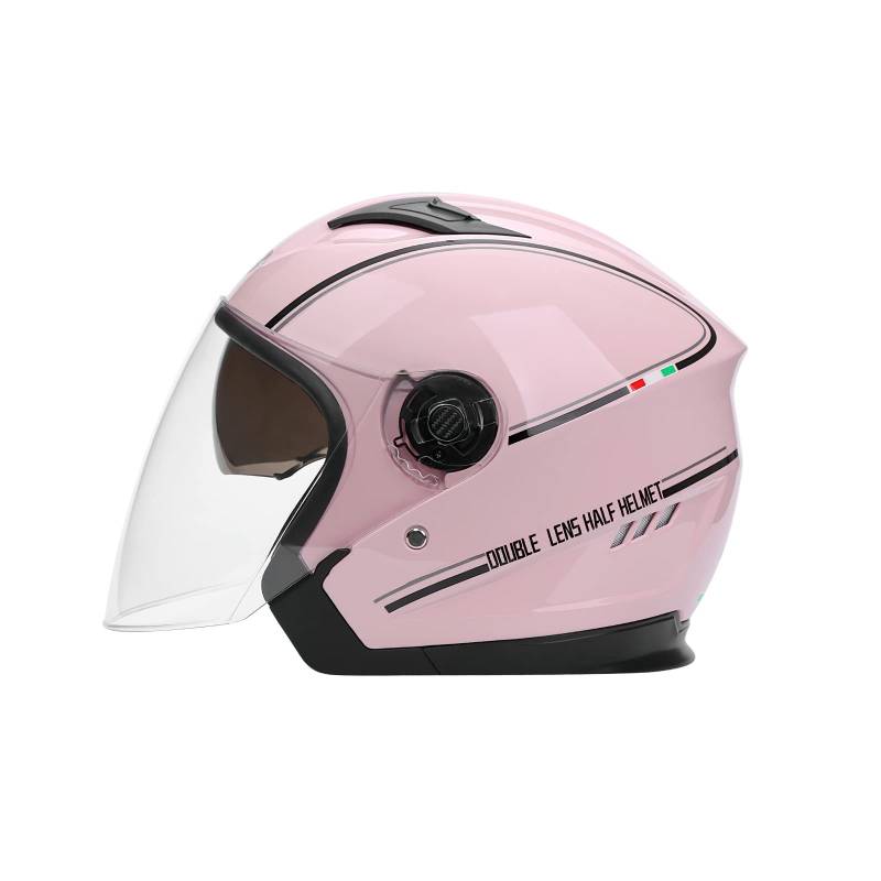 LIONCIANO Motorradhelm mit Doppelvisier, Jethelm Jet-Helm Roller-Helm Scooter-Helm Moped Mofa-Helm Chopper Retro Vespa Vintage Jethelme(Sakura pink) von LIONCIANO