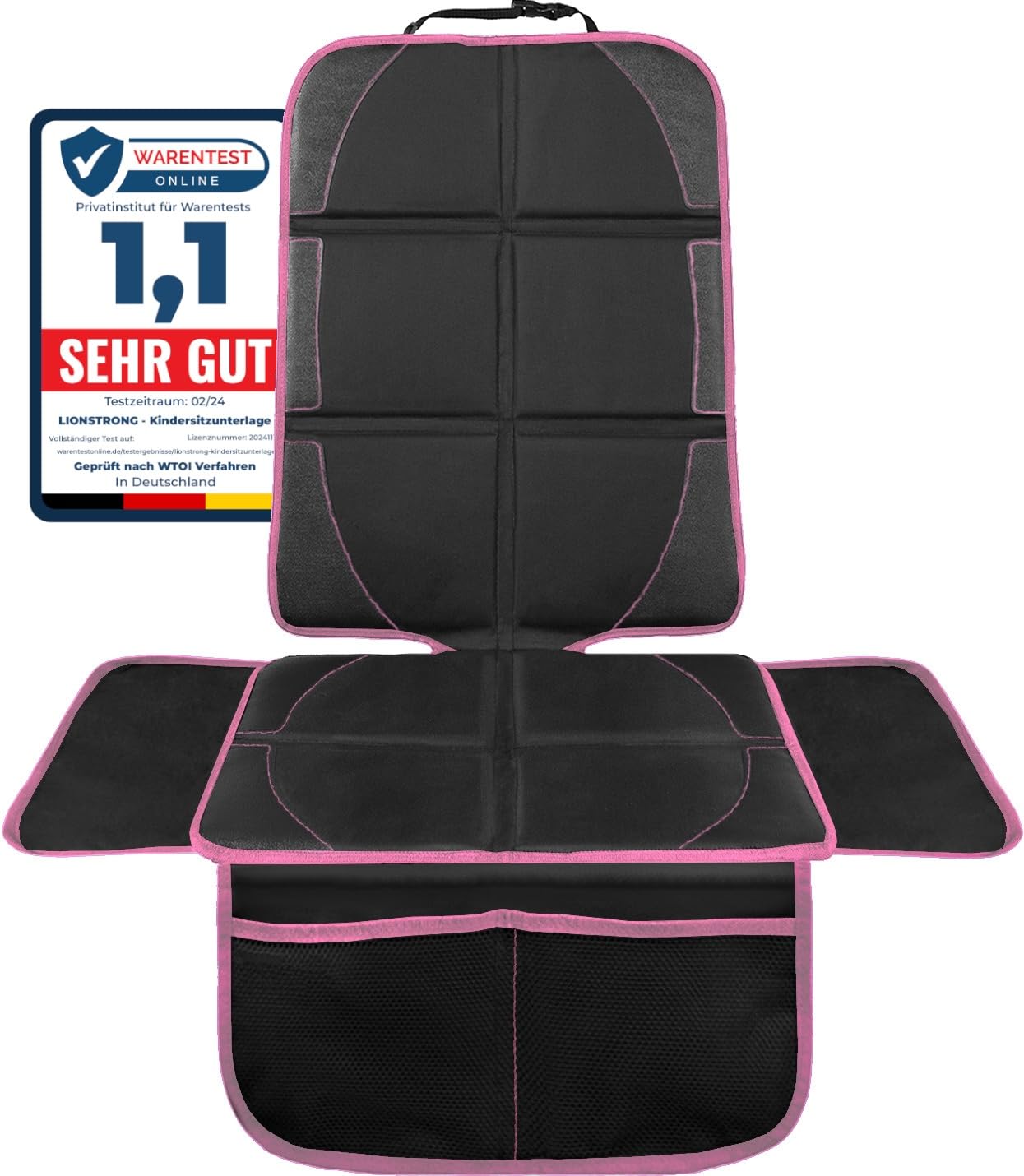 LIONSTRONG® Kindersitzunterlage Autositzschoner [ISOFIX GEEIGNET] - Autositzauflage wasserabweisend - Sitzschutz Sitzschoner Auto Kindersitz - Auto Sitzauflagen - universell kompatibel (Rosa) von LIONSTRONG