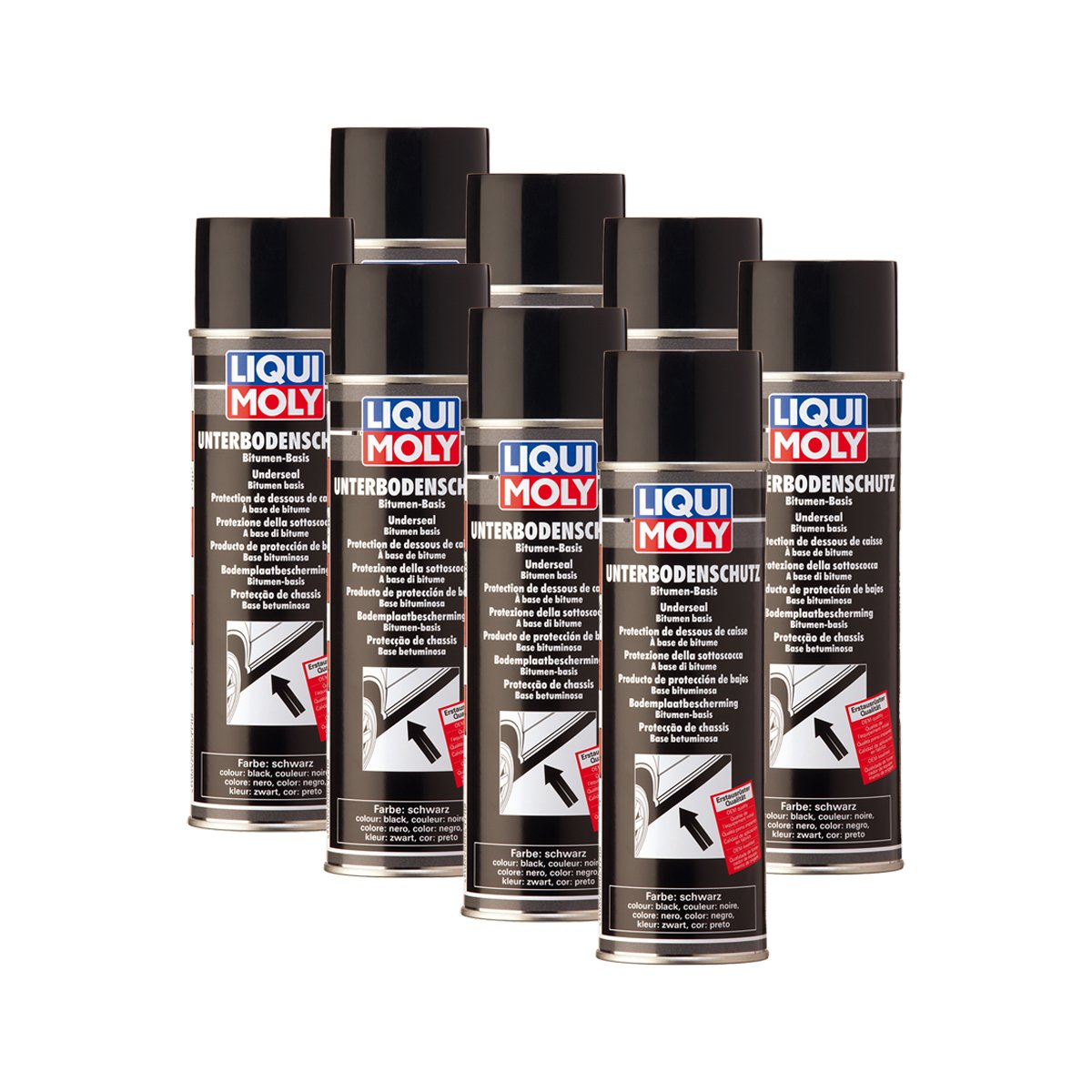 8X LIQUI Moly 6111 Unterbodenschutz Bitumen schwarz Spray Unterboden-Schutz 500m von Liqui Moly