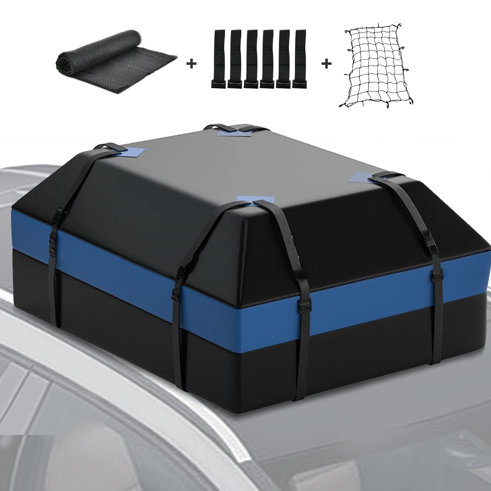 Auto Dachbox 15 Kubikfuß/425L Faltbare Dachtasche Dachkoffer Aufbewahrungsbox, 500D Wasserdicht Dachtasche Gepäckbox mit 6 Türhaken, Rutschfester Matte, Elastisches Frachtnetz, für Alle Autos von LIROPAU