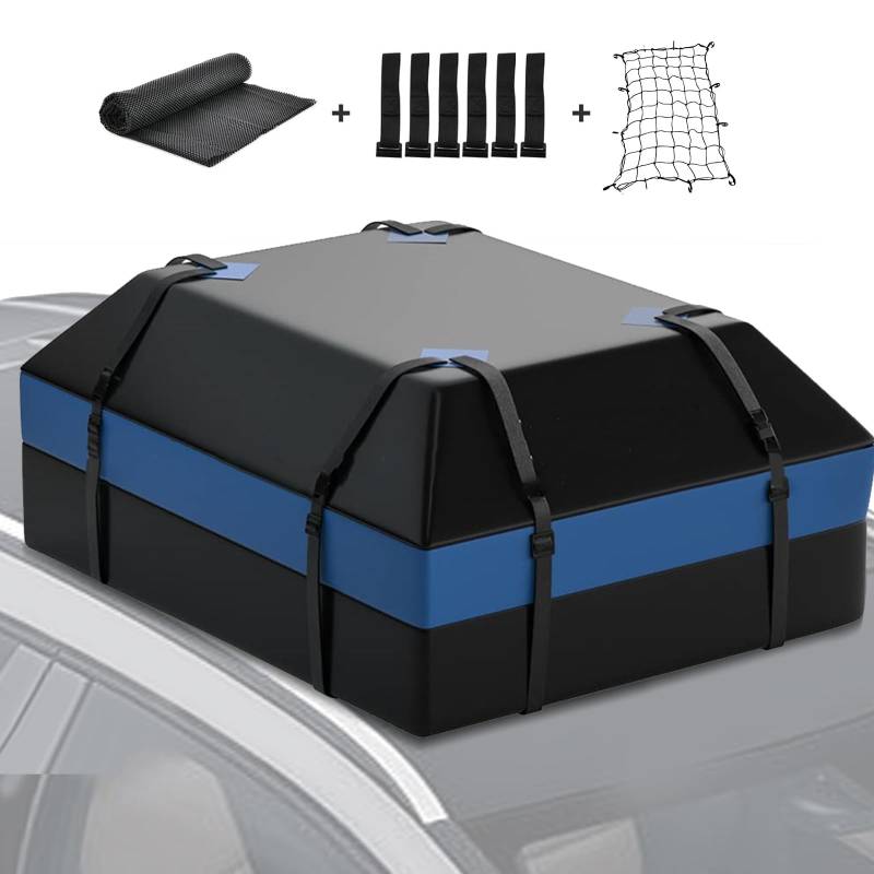 Auto Dachbox 15 Kubikfuß/425L Faltbare Dachtasche Dachkoffer Aufbewahrungsbox, 500D Wasserdicht Dachtasche Gepäckbox mit 6 Türhaken, Rutschfester Matte, Elastisches Frachtnetz, für Alle Autos von LIROPAU