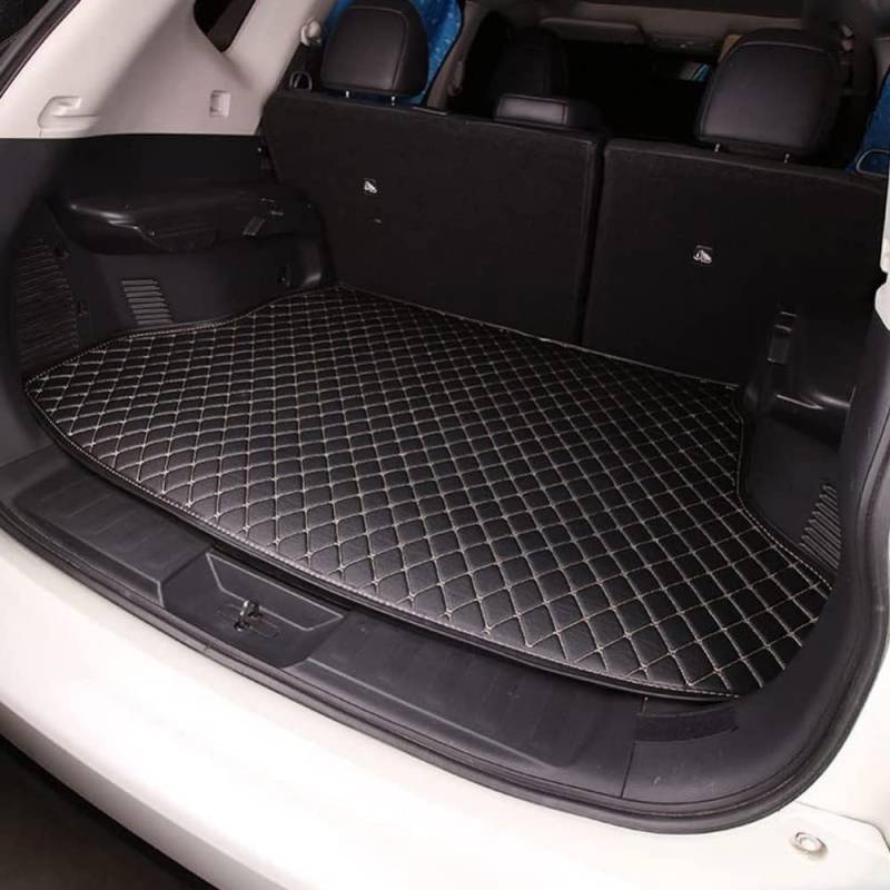 LIRUOXI Car Leather Boot Liner Mats for V-W Tiguan II Allspace 7-seat 2017-2023, Auto Rear Trunk Carpet Protector Pad Custom Artificial Leather Waterproof Accessories (C/Black-Beige) von LIRUOXI