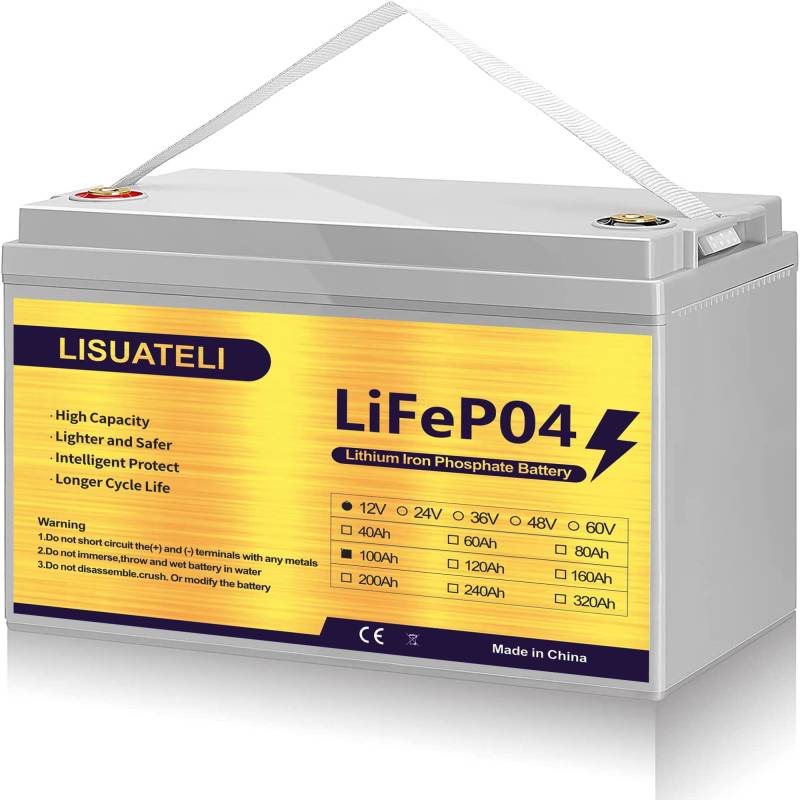 LISUATELI 12V 100Ah LiFePO4 Batterie, 100A BMS, Deep Cycle Lithium Akku, MAX 1280W Leistung, Perfekter Ersatz für Blei-Säure Batterien für Wohnwagen, Camping, Solar Home Systeme, Boote von LISUATELI