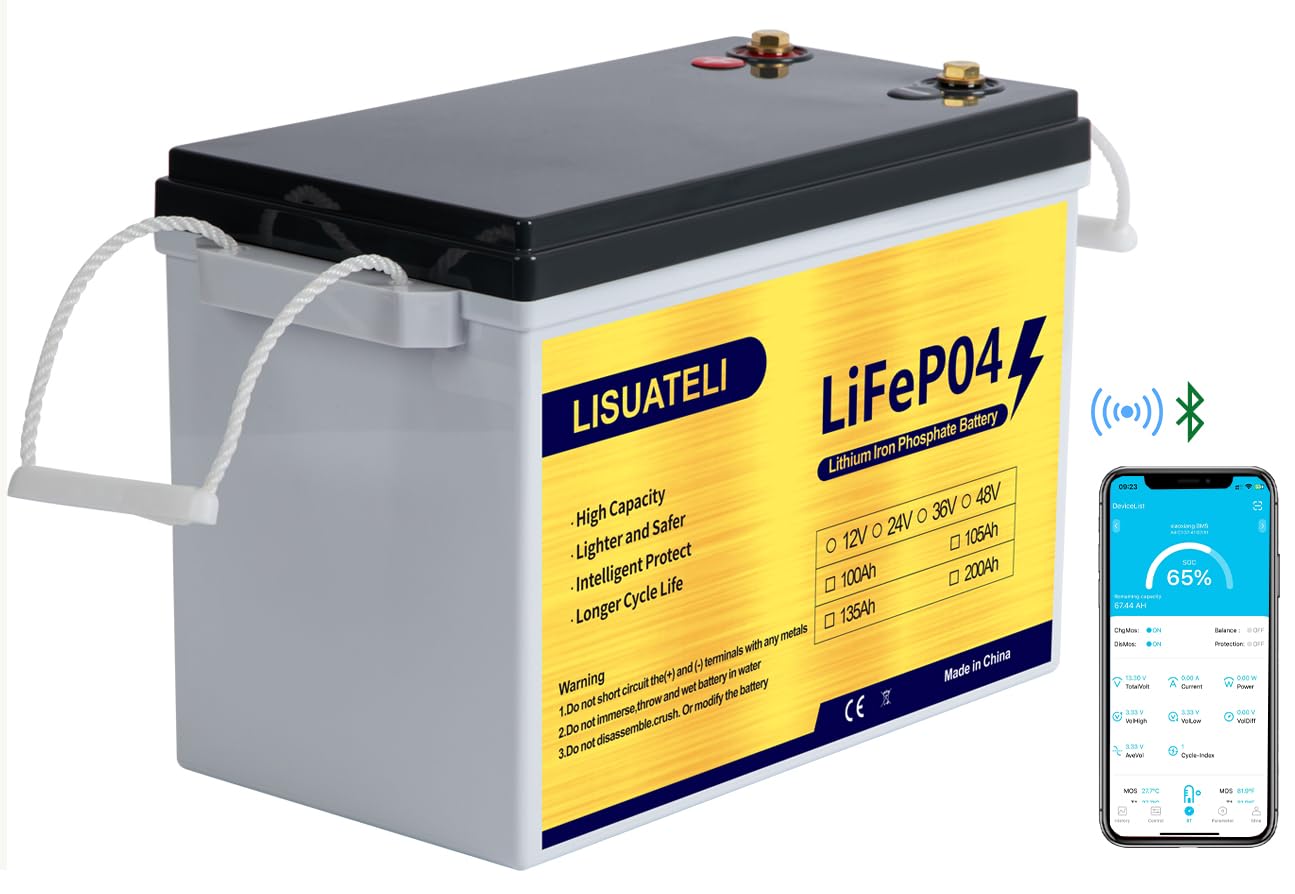 LISUATELI 12V 300Ah LiFePO4 Lithium Batterie, Bluetooth Integriertes 200A BMS, MAX. 3840Wh Leistung, 10 Jahre und 8000+Zyklen Deep Cycle Lithium Akku Perfekt für Wohnmobil, Solaranlage, Trolling Motor von LISUATELI