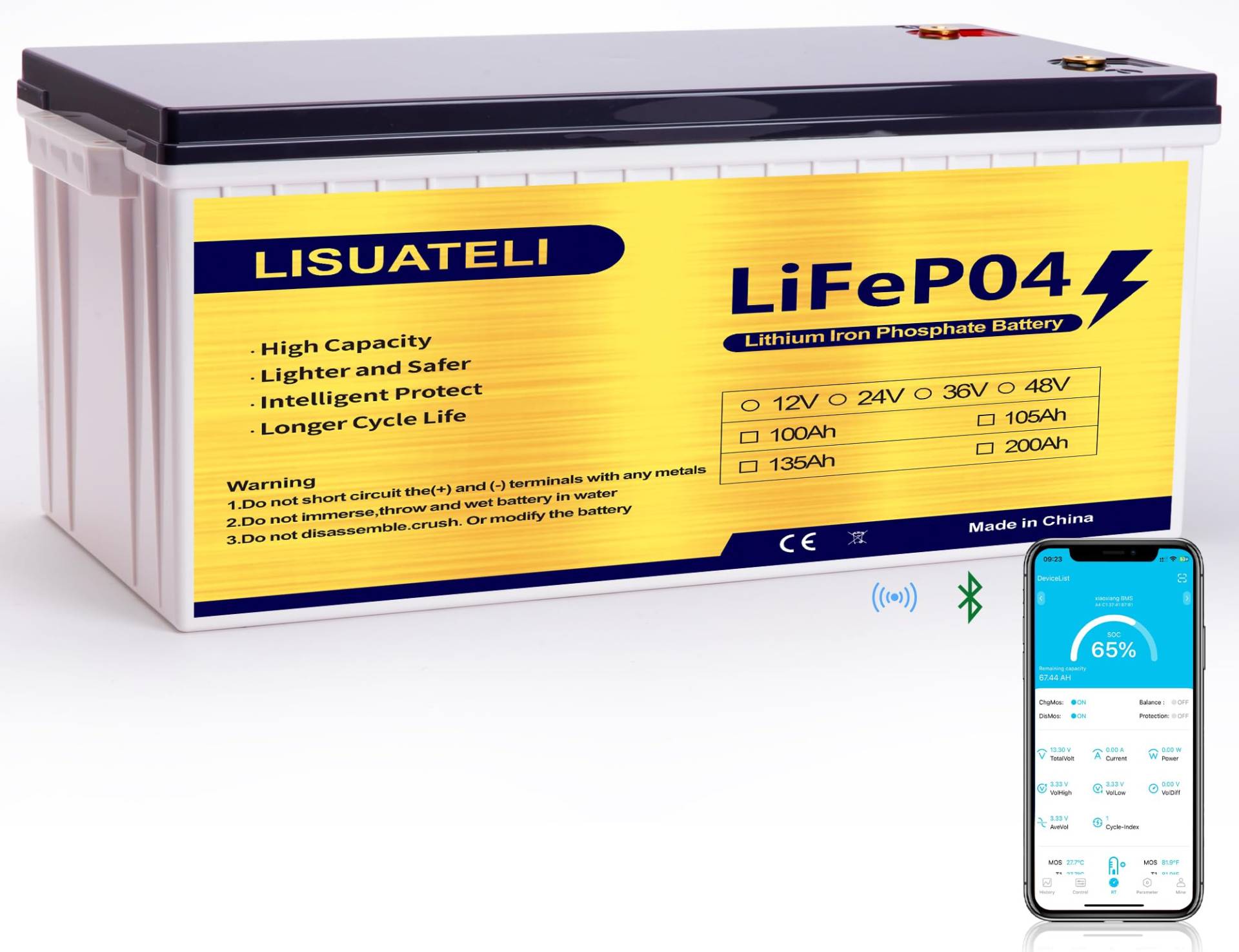 LISUATELI Bluetooth 12V 200Ah LiFePO4 Batterie mit 200A BMS, Deep Cycle Lithium Akku über 4000-15000+ Zyklen und 2560W Ausgangsleistung, Perfekt für Wohnmobil, Solaranlage, Marine von LISUATELI