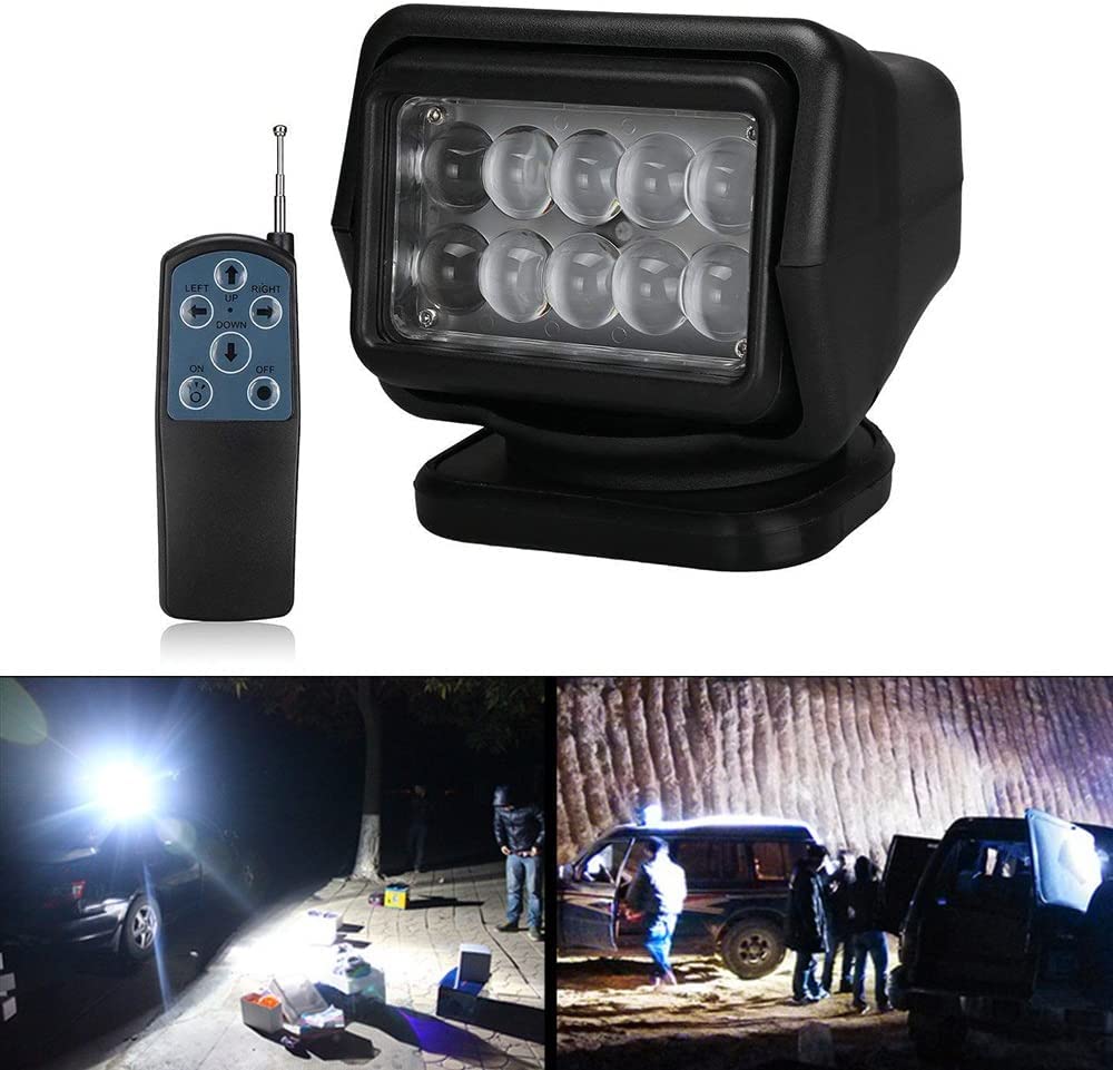 MARCHFA LED Suchscheinwerfer Arbeitsleuchte Funkfernsteuerbar mit Magnetfuß Suchlicht - CREE Chip Wetterfest 360 Grad Drehbar für Auto Offroad Jagd Boot Garden 50 W DC 12V (Kurz) von MARCHFA