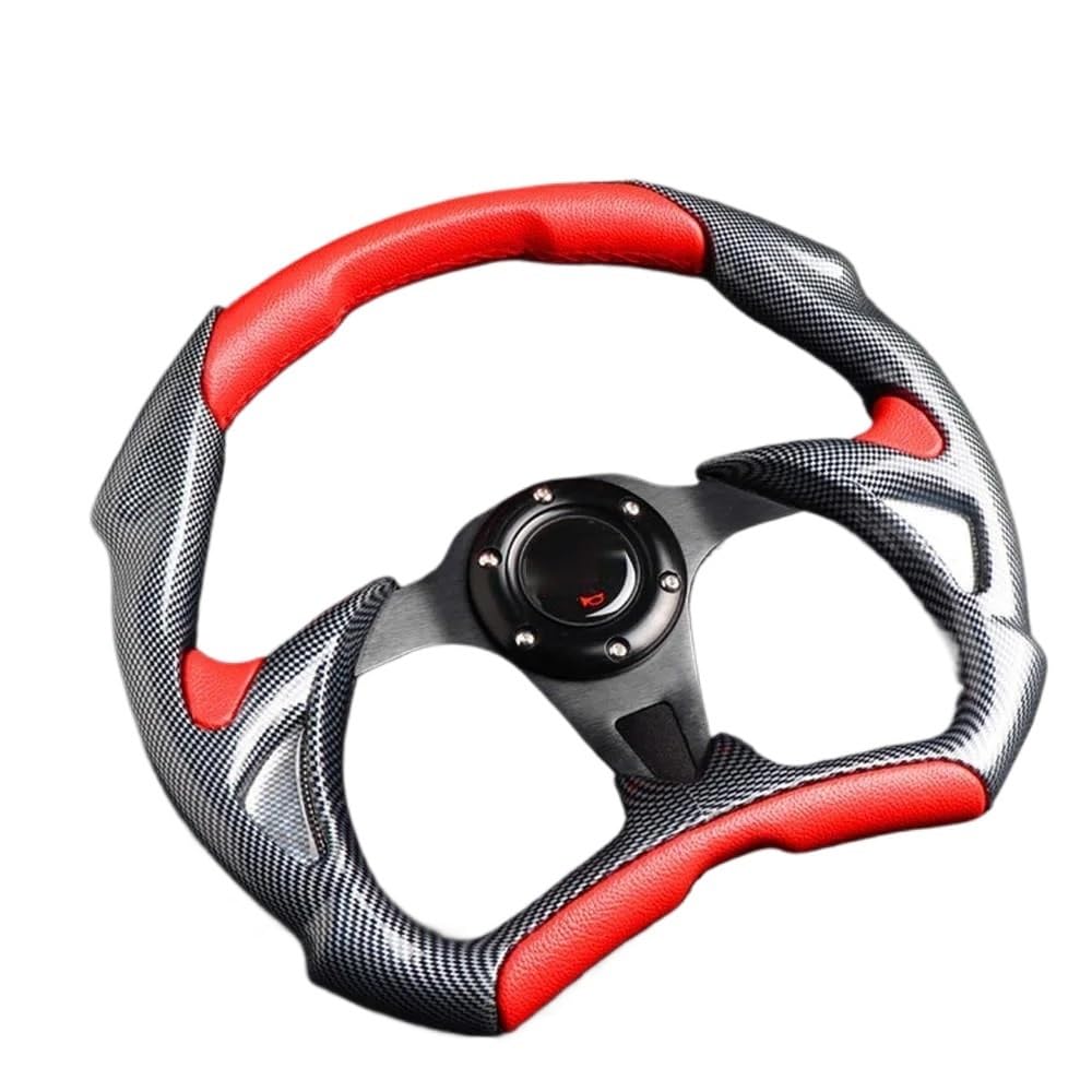 Sportlenkrad 14-Zoll-Auto-modifiziertes Halbkreis-Carbonfaser-Lenkrad, modifiziertes Rennsportwagen-Universallenkrad SportlenkräDer(14 inch Red) von LIUCHUCHU