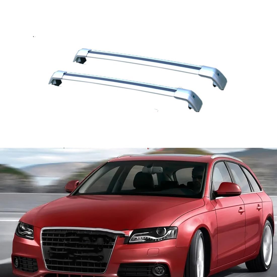 2 Stück Aluminium-Querträger für Autodachgepäckträger für Audi A4 Avant (8K5, B8) 2007-2015, Auto Offene Dachreling Dachgepäckablage Diebstahl-Bars Auto Zubehör,B-Silver von LIULAOGEN