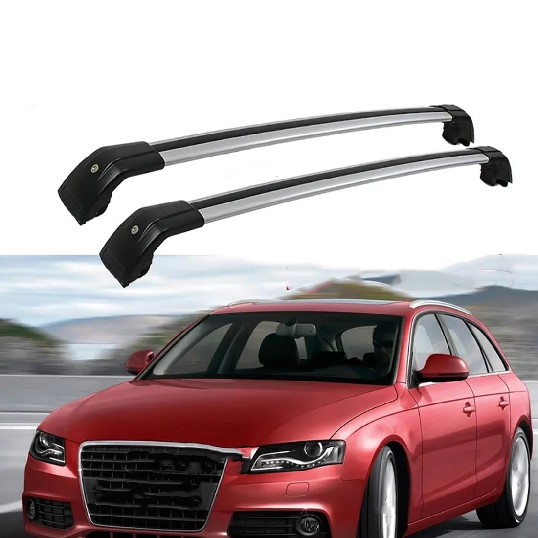 2 Stück Aluminium-Querträger für Autodachgepäckträger für Audi A4 Avant (8K5, B8) 2007-2015, Auto Offene Dachreling Dachgepäckablage Diebstahl-Bars Auto Zubehör,C-Silverblack von LIULAOGEN