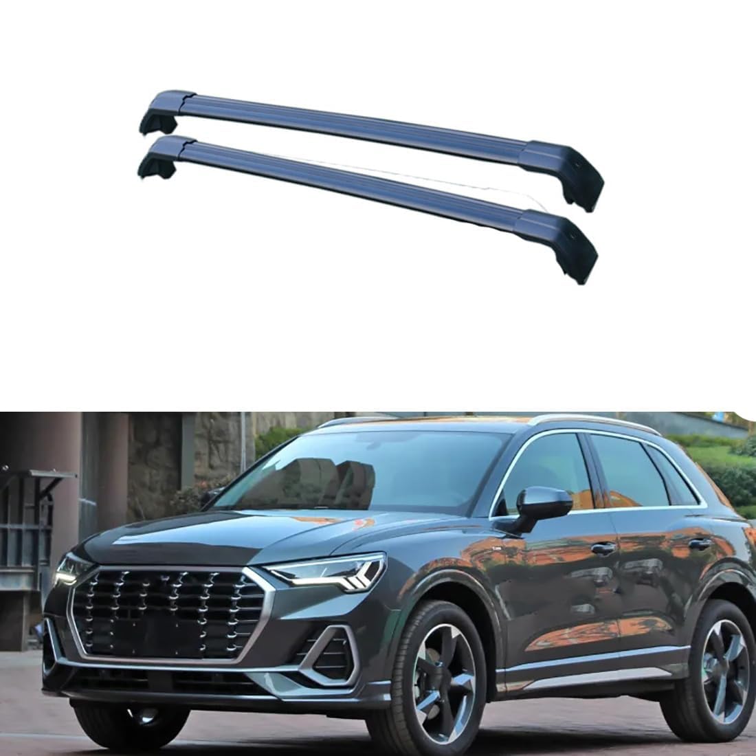 2 Stück Aluminium-Querträger für Autodachgepäckträger für Audi Q3 (F3) 5 door SUV 2019-2022, Auto Offene Dachreling Dachgepäckablage Diebstahl-Bars Auto Zubehör,A-Black von LIULAOGEN