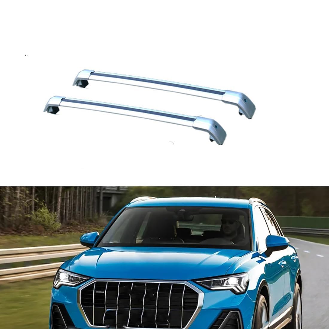 2 Stück Aluminium-Querträger für Autodachgepäckträger für Audi Q3 5door SUV 2012-2018, Auto Offene Dachreling Dachgepäckablage Diebstahl-Bars Auto Zubehör,B-Silver von LIULAOGEN