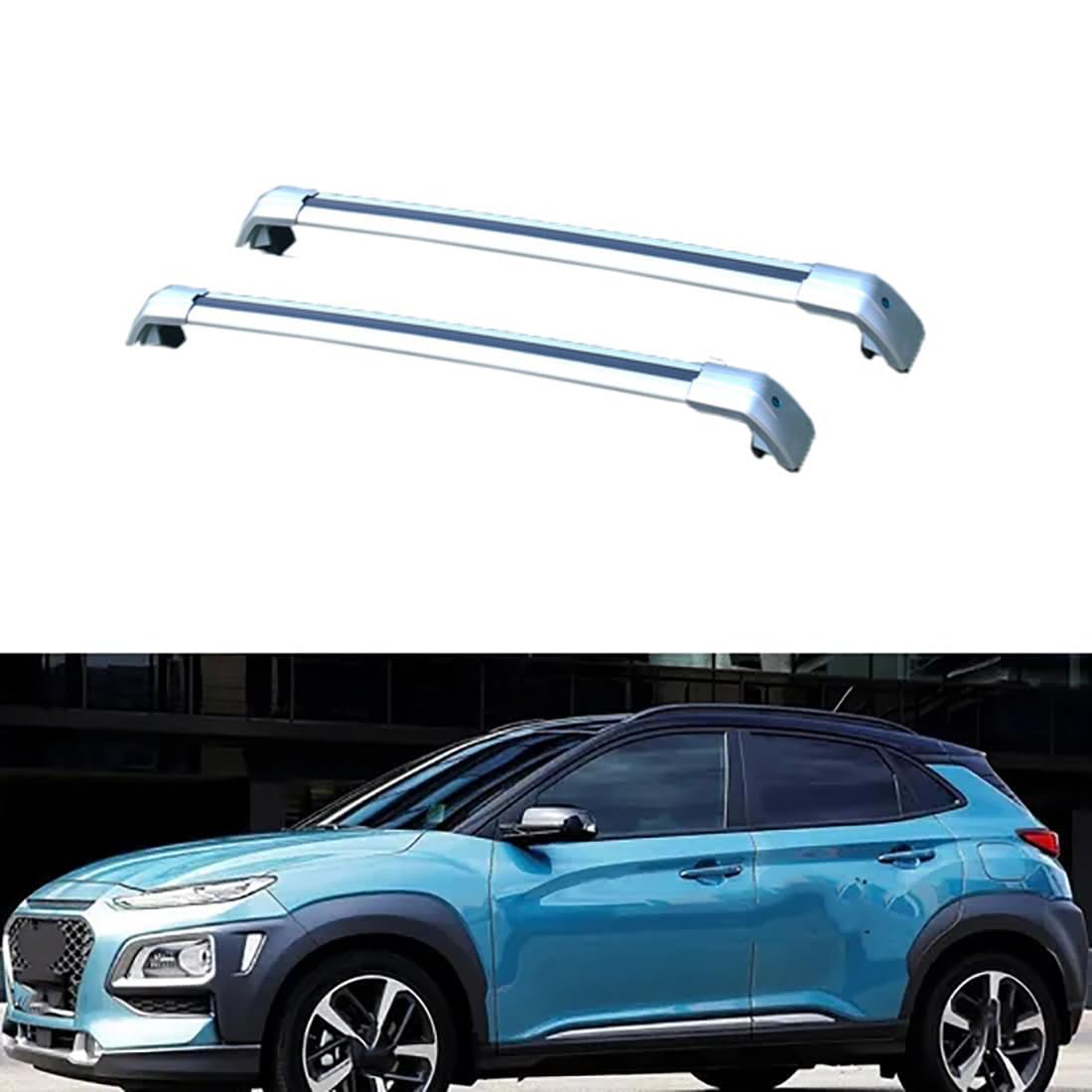 2 Stück Aluminium-Querträger für Autodachgepäckträger für Hyundai Kona/Kona EV 2017-2022, Auto Offene Dachreling Dachgepäckablage Diebstahl-Bars Auto Zubehör,B-Silver von LIULAOGEN