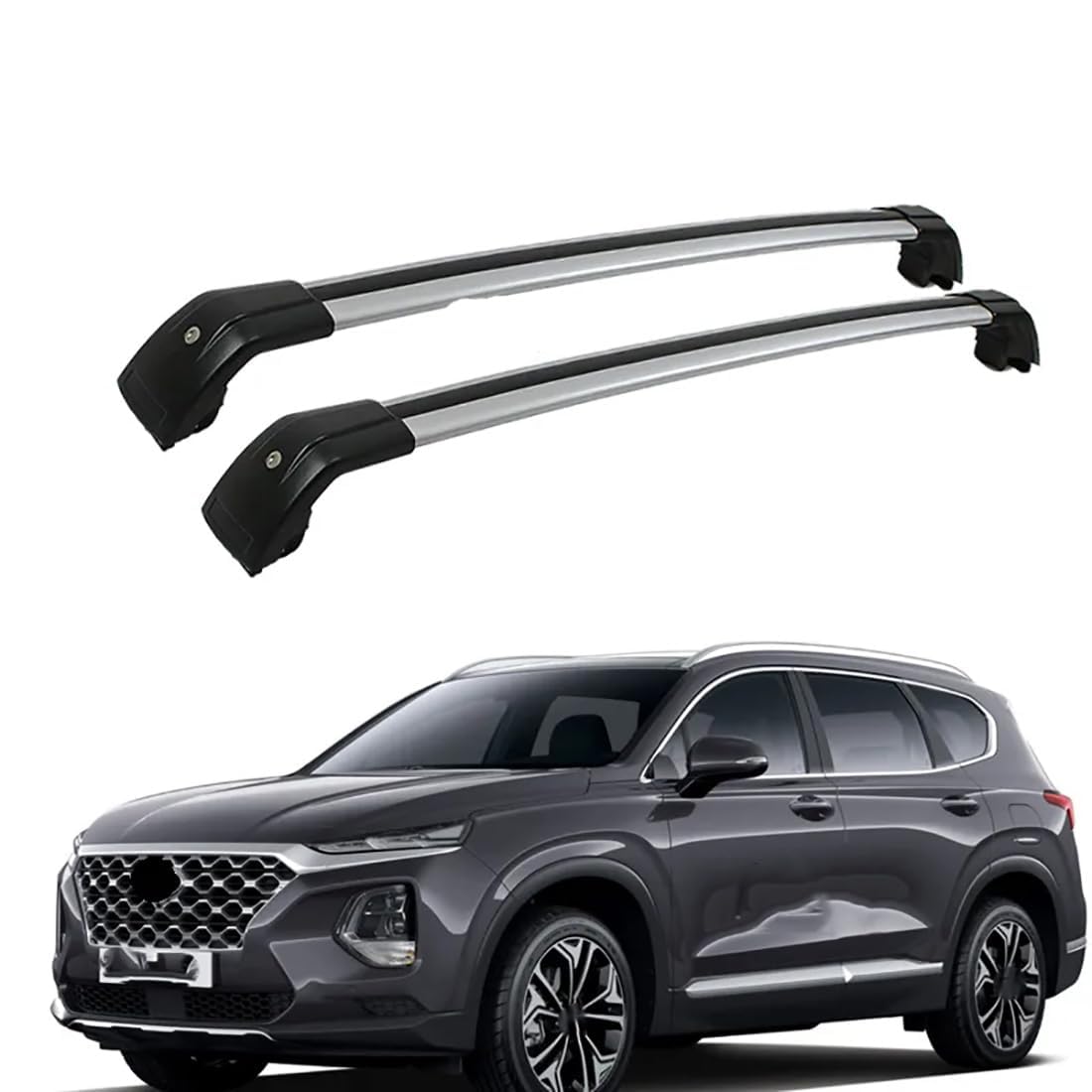 2 Stück Aluminium-Querträger für Autodachgepäckträger für Hyundai New Santa FE SUV 2013-2023, Auto Offene Dachreling Dachgepäckablage Diebstahl-Bars Auto Zubehör,C-Silverblack von LIULAOGEN