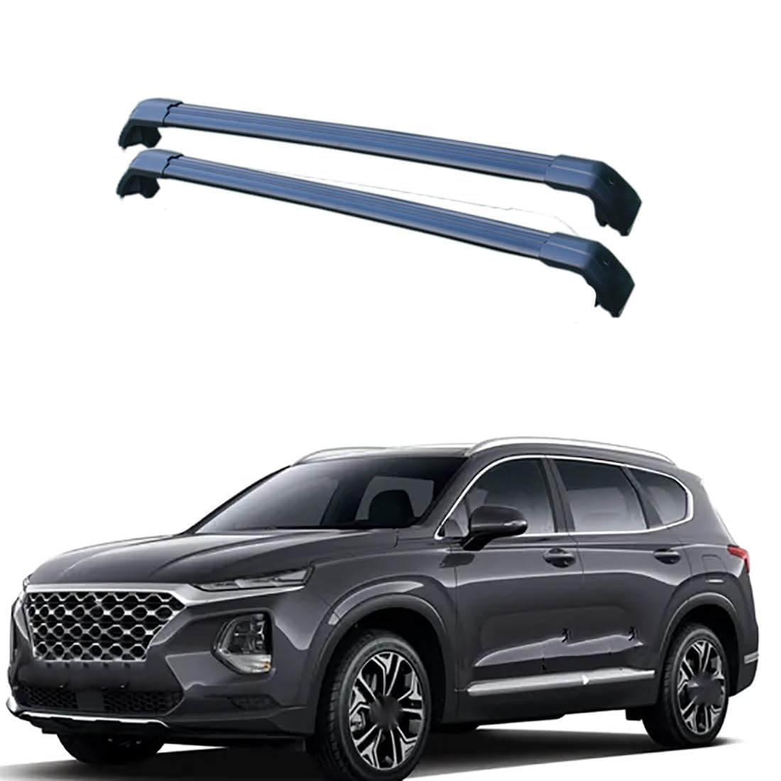 2 Stück Aluminium-Querträger für Autodachgepäckträger für Hyundai Santa FE IV(TM) III(DM) 2012-2023, Auto Offene Dachreling Dachgepäckablage Diebstahl-Bars Auto Zubehör,A-Black von LIULAOGEN
