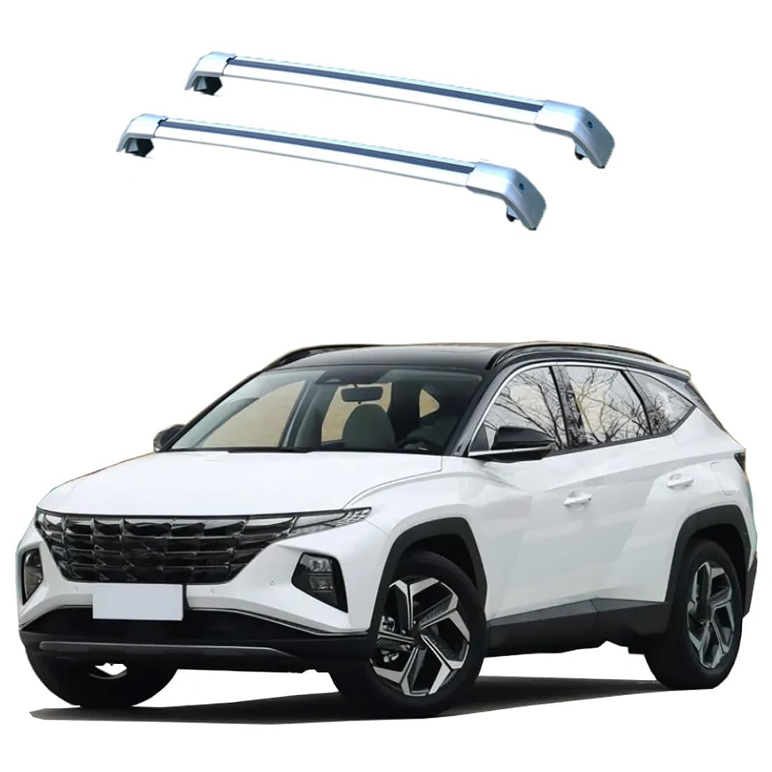 2 Stück Aluminium-Querträger für Autodachgepäckträger für Hyundai Tucson L SUV 2020-2021, Auto Offene Dachreling Dachgepäckablage Diebstahl-Bars Auto Zubehör,B-Silver von LIULAOGEN