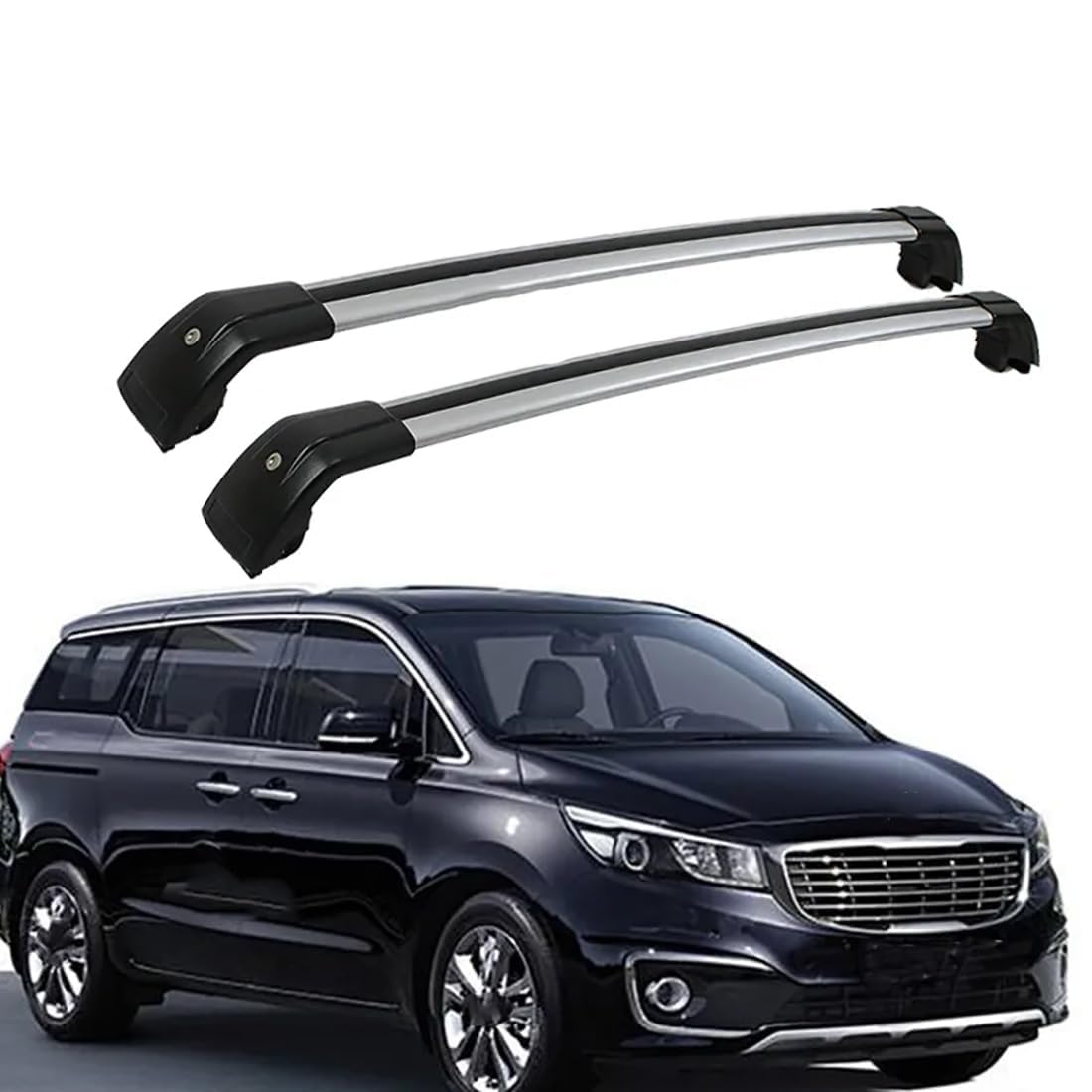 2 Stück Aluminium-Querträger für Autodachgepäckträger für KIA Carnival/Sedona(YP) MPV 2014-2020, Auto Offene Dachreling Dachgepäckablage Diebstahl-Bars Auto Zubehör,C-Silverblack von LIULAOGEN