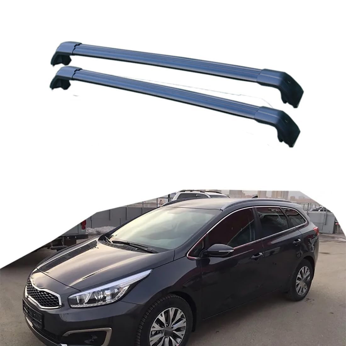 2 Stück Aluminium-Querträger für Autodachgepäckträger für Kia Ceed Sports Wagon Ceed SW Estate 2012-2019, Auto Offene Dachreling Dachgepäckablage Diebstahl-Bars Auto Zubehör,A-Black von LIULAOGEN