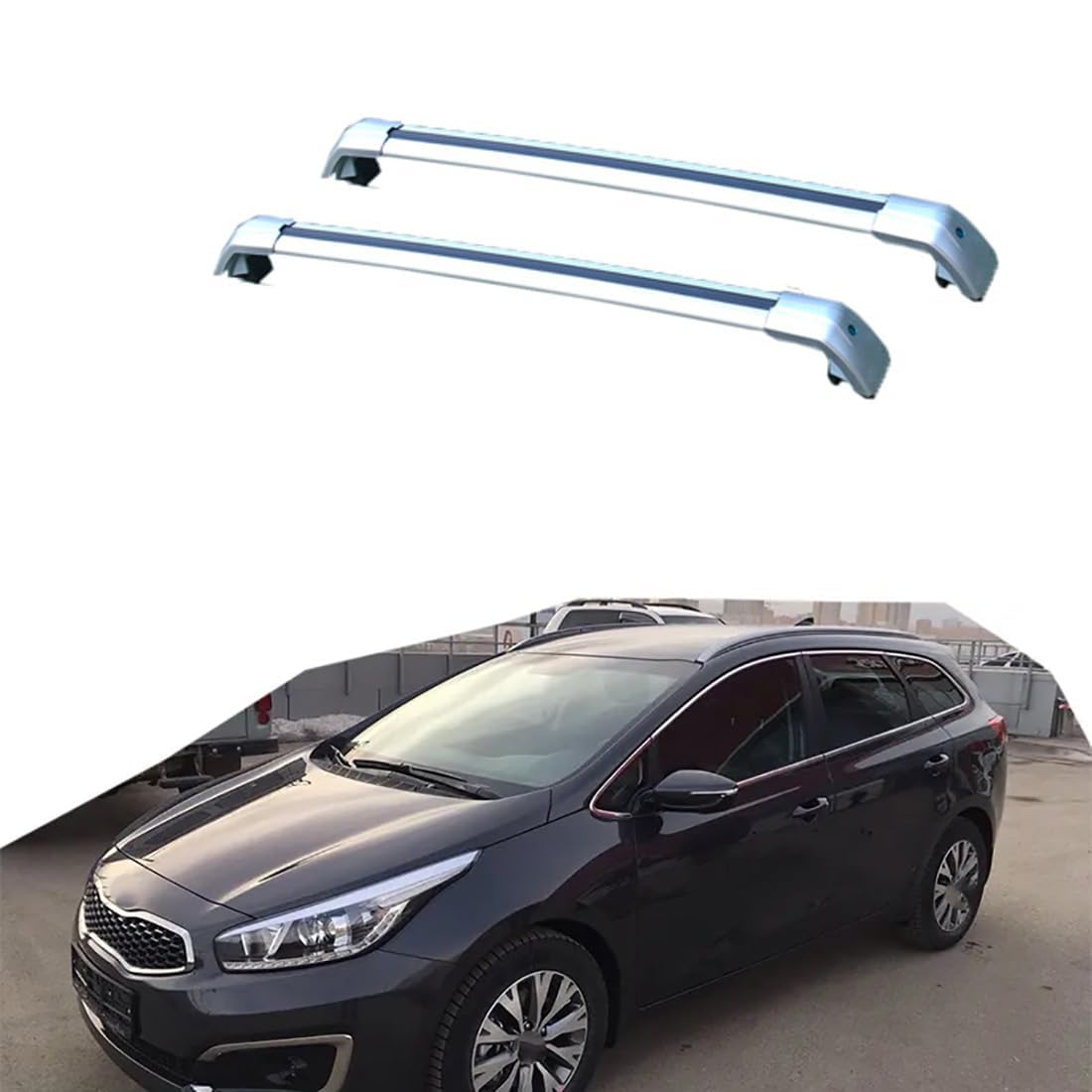 2 Stück Aluminium-Querträger für Autodachgepäckträger für Kia Ceed Sports Wagon Ceed SW Estate 2012-2019, Auto Offene Dachreling Dachgepäckablage Diebstahl-Bars Auto Zubehör,B-Silver von LIULAOGEN