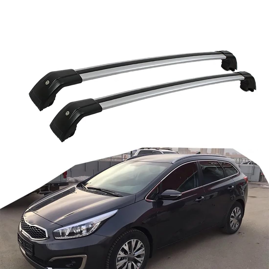 2 Stück Aluminium-Querträger für Autodachgepäckträger für Kia Ceed Sports Wagon Ceed SW Estate 2012-2019, Auto Offene Dachreling Dachgepäckablage Diebstahl-Bars Auto Zubehör,C-Silverblack von LIULAOGEN