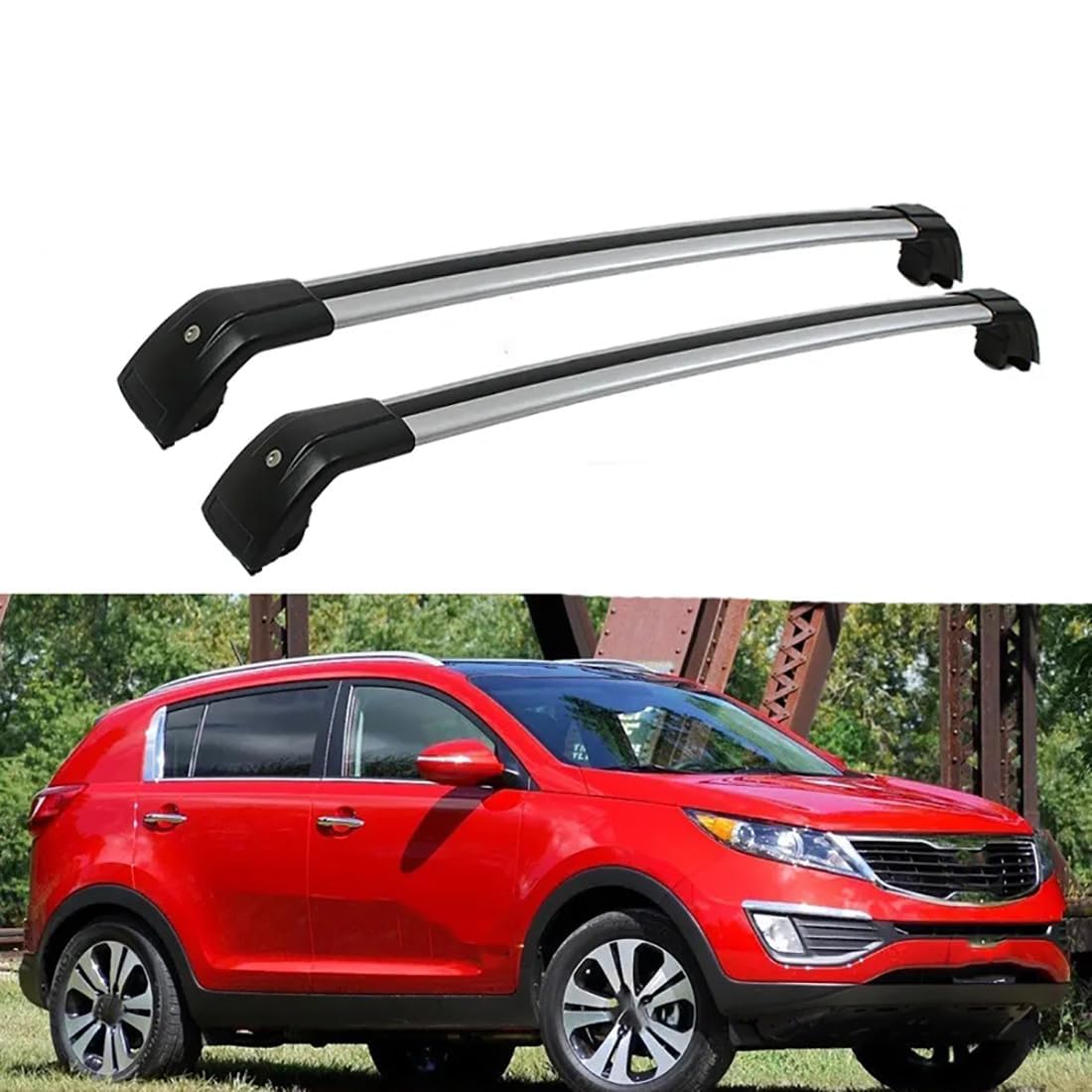 2 Stück Aluminium-Querträger für Autodachgepäckträger für Kia Sportage (SL) 3TH 2010-2016, Auto Offene Dachreling Dachgepäckablage Diebstahl-Bars Auto Zubehör,B-Silverblack von LIULAOGEN