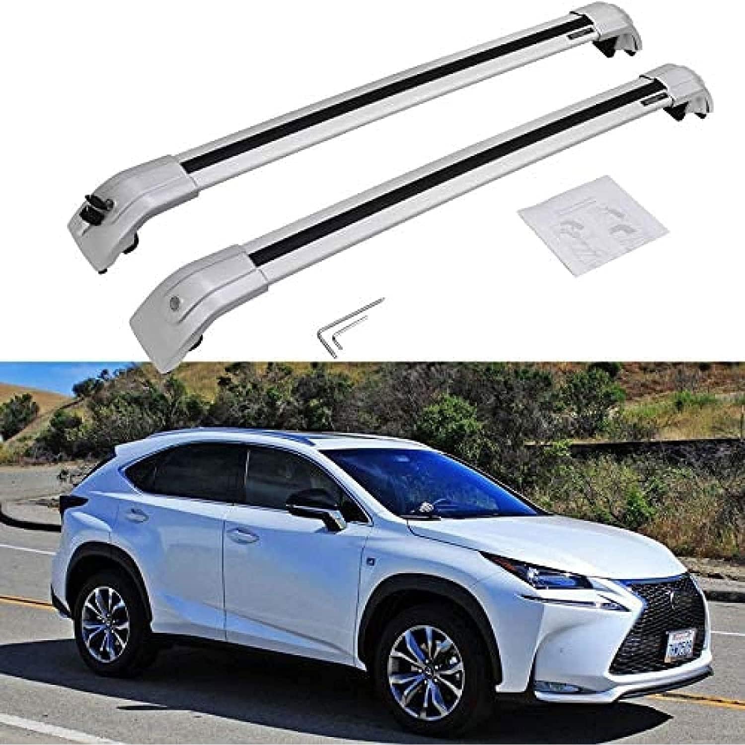 2 Stück Aluminium-Querträger für Autodachgepäckträger für Lexus NX NX200 NX200t NX300H NX300 2015-2020, Auto Offene Dachreling Dachgepäckablage Diebstahl-Bars Auto Zubehör von LIULAOGEN