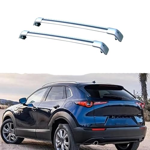 2 Stück Aluminium-Querträger für Autodachgepäckträger für Mazda CX3 CX30 SUV 2020+, Auto Offene Dachreling Dachgepäckablage Diebstahl-Bars Auto Zubehör,B-Silver von LIULAOGEN