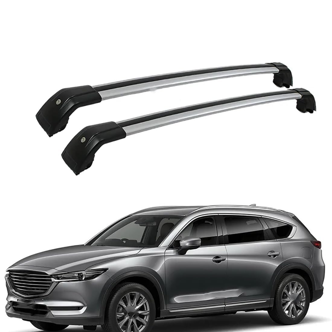 2 Stück Aluminium-Querträger für Autodachgepäckträger für Mazda CX8 5door SUV 2018+, Auto Offene Dachreling Dachgepäckablage Diebstahl-Bars Auto Zubehör,C-Silverblack von LIULAOGEN