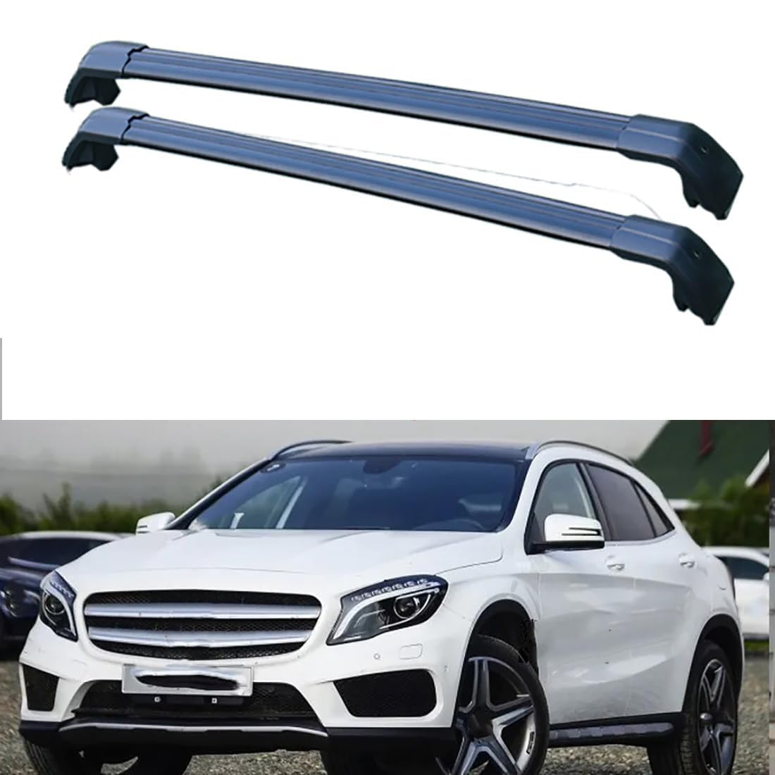 2 Stück Aluminium-Querträger für Autodachgepäckträger für Mercedes Benz GLA SUV 2013-2019, Auto Offene Dachreling Dachgepäckablage Diebstahl-Bars Auto Zubehör,A-Black von LIULAOGEN