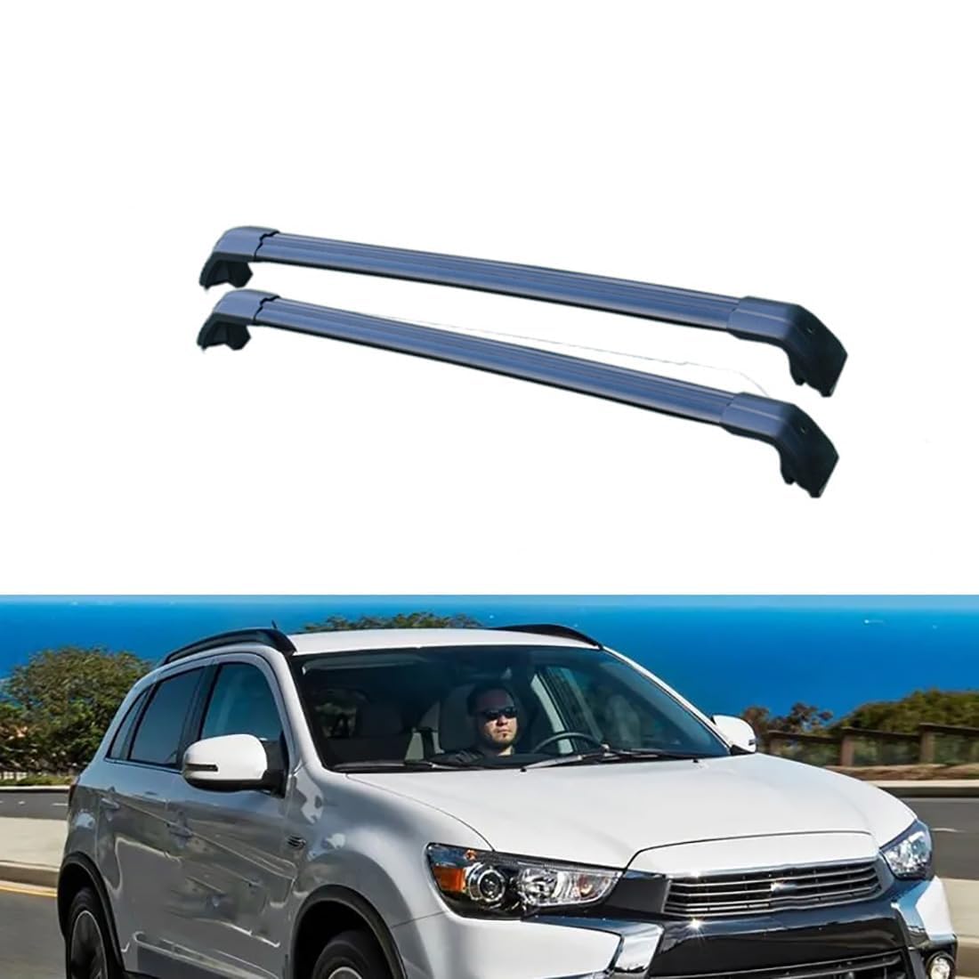 2 Stück Aluminium-Querträger für Autodachgepäckträger für Mitsubishi ASX 5 Door SUV 2010-2019, Auto Offene Dachreling Dachgepäckablage Diebstahl-Bars Auto Zubehör,A-Black von LIULAOGEN
