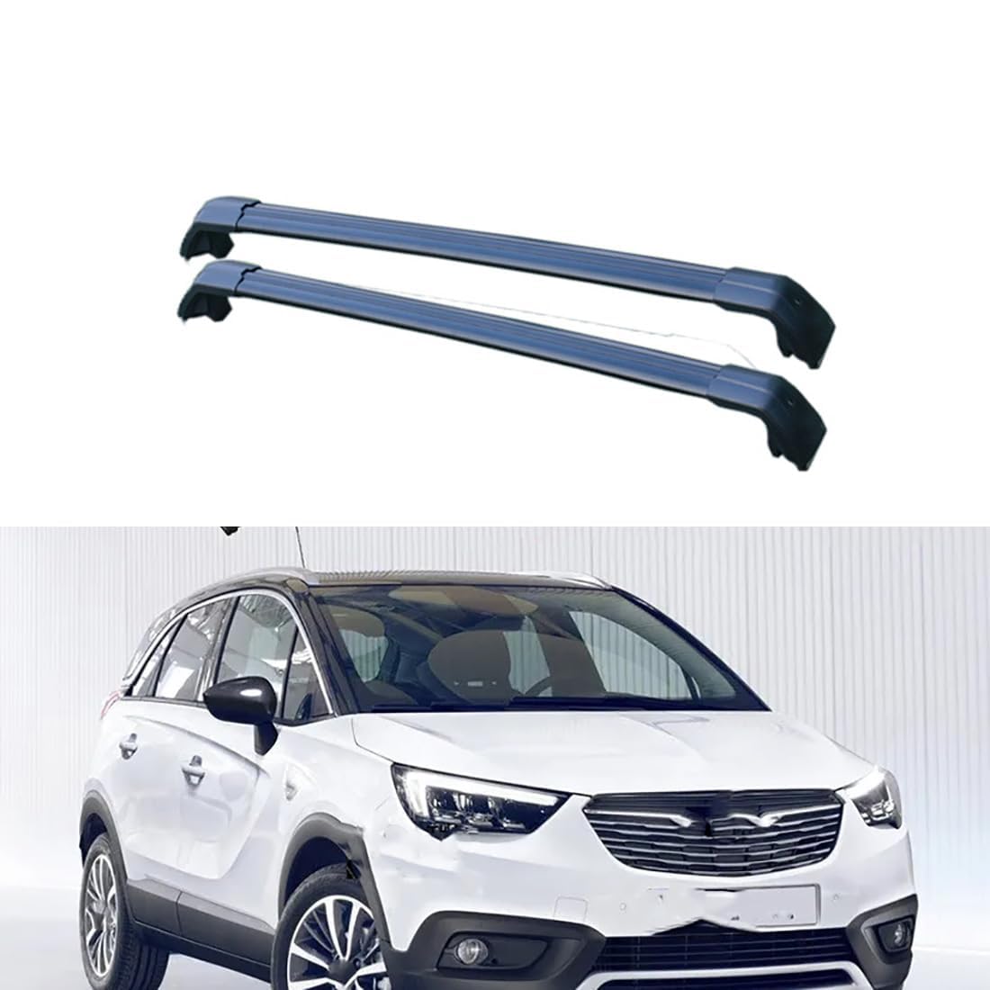 2 Stück Aluminium-Querträger für Autodachgepäckträger für Opel Crossland X SUV 2017-2019, Auto Offene Dachreling Dachgepäckablage Diebstahl-Bars Auto Zubehör,A-Black von LIULAOGEN